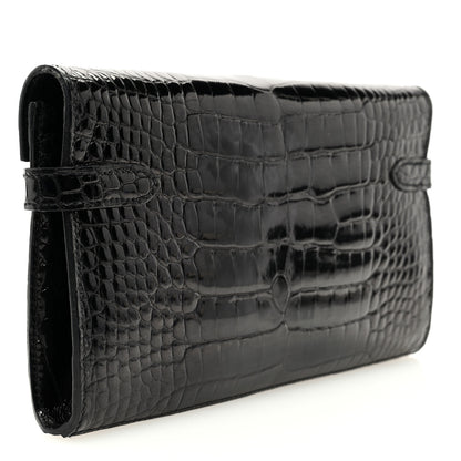 Hermes Shiny Alligator Kelly Longue Wallet Black 3 of 7