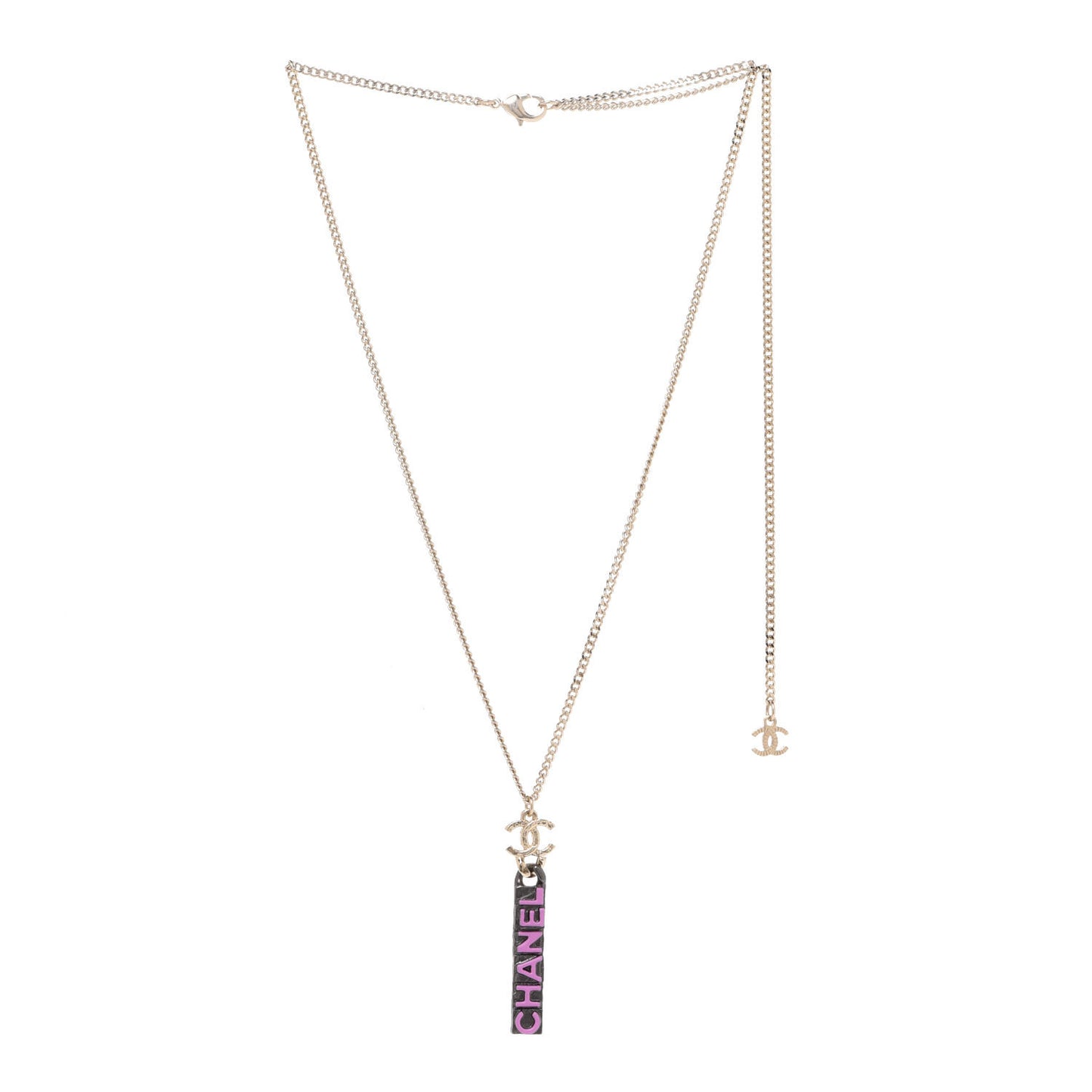 Enamel CC Logo Chain Necklace Ruthenium Pink