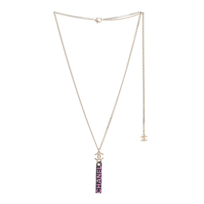Chanel Enamel CC Logo Chain Necklace Ruthenium Pink 3 of 6