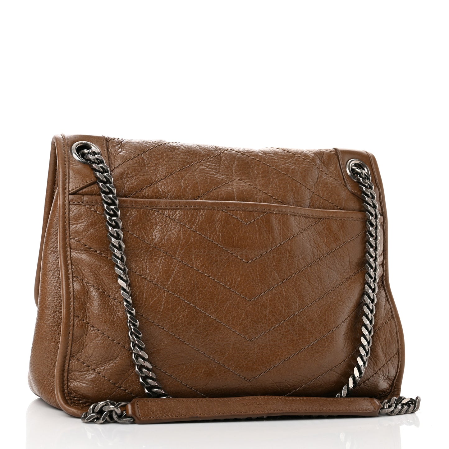 Crinkled Calfskin Matelasse Monogram Medium Niki Chain Satchel Tan Brown