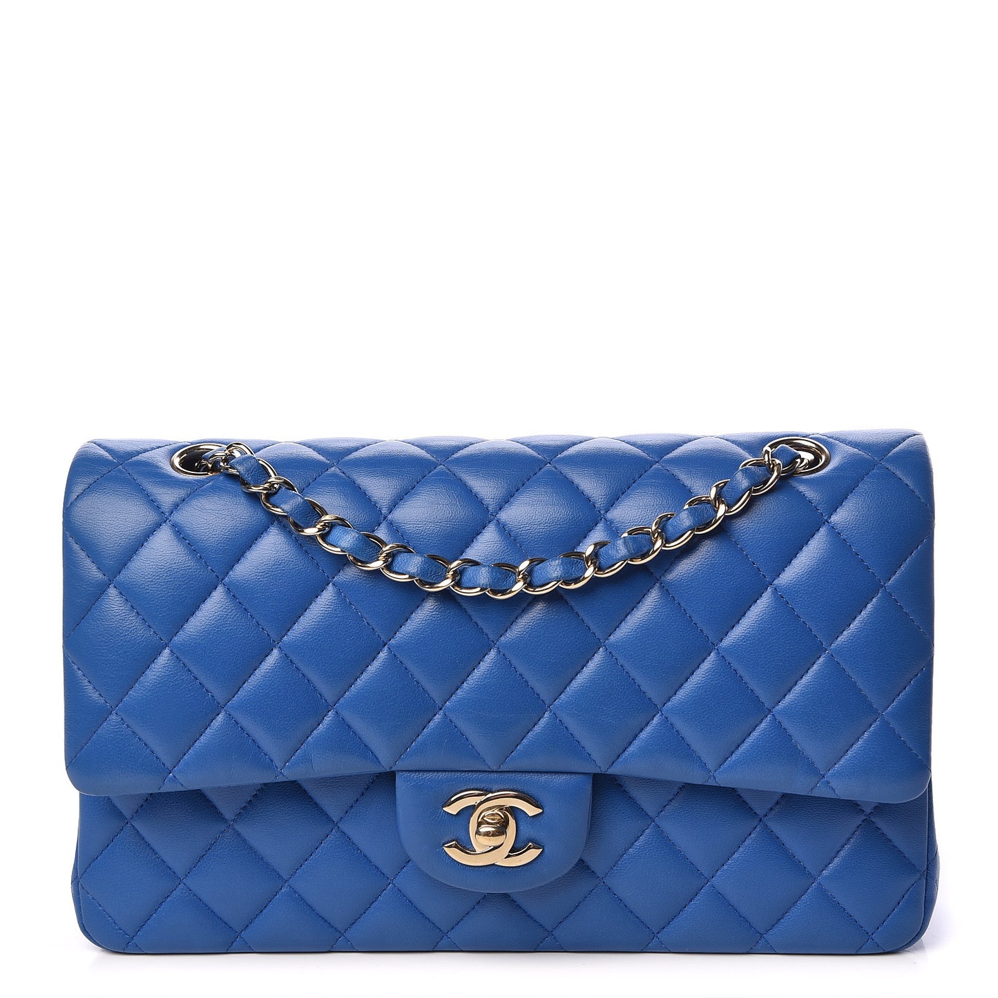 Lambskin Quilted Medium Double Flap Blue