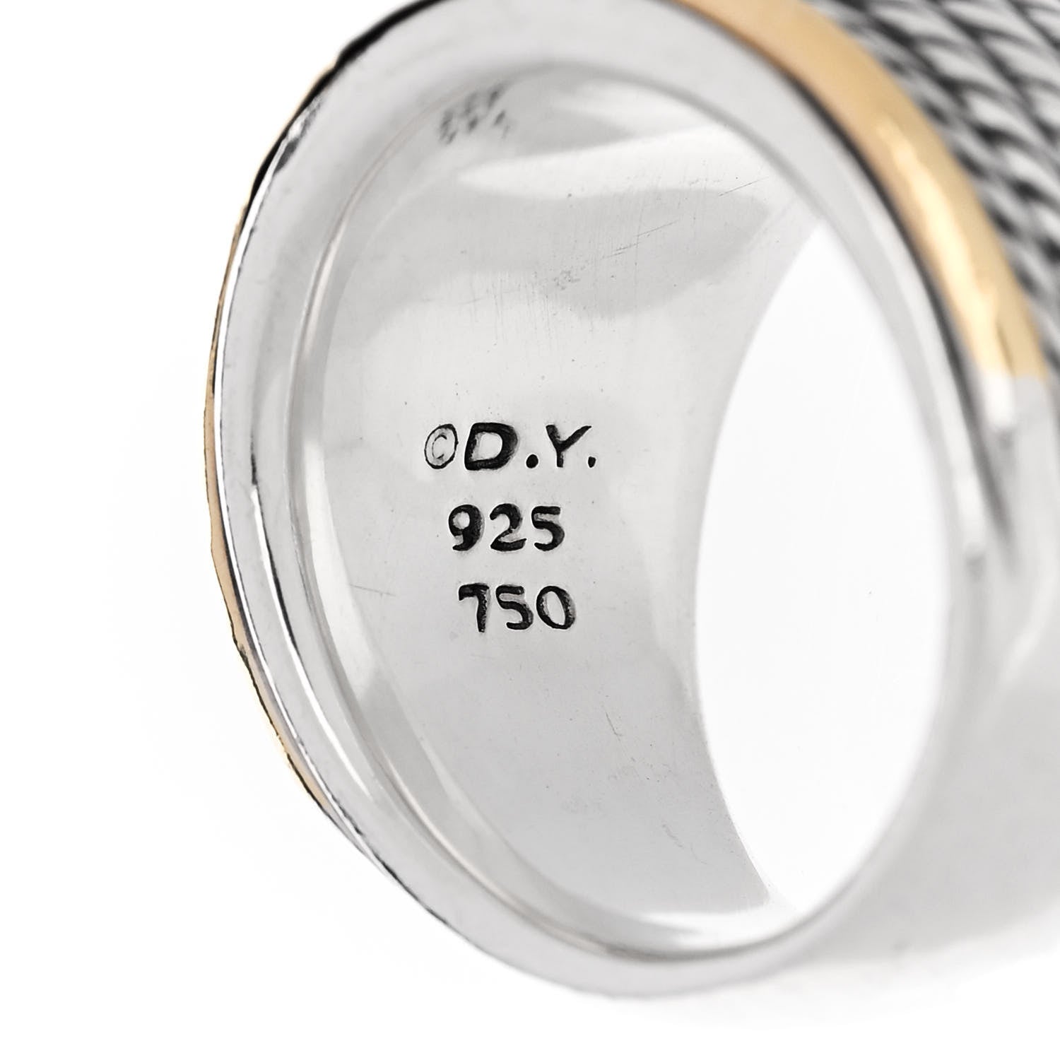 David Yurman Sterling Silver 18K Yellow Gold 16mm Wheaton Cable Band Ring 52 6 4 of 5