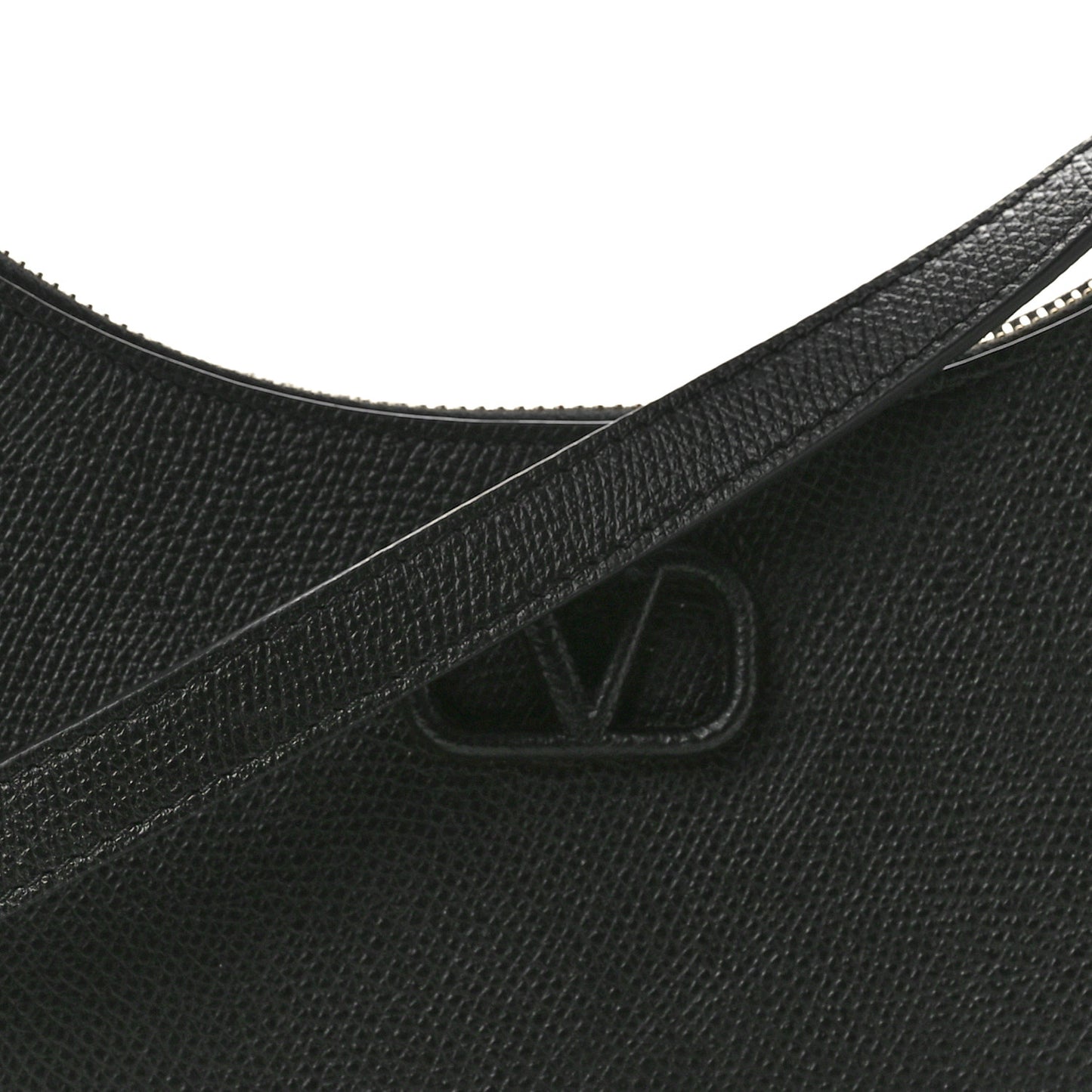 Grainy Calfskin Mini Vlogo Hobo Bag Black