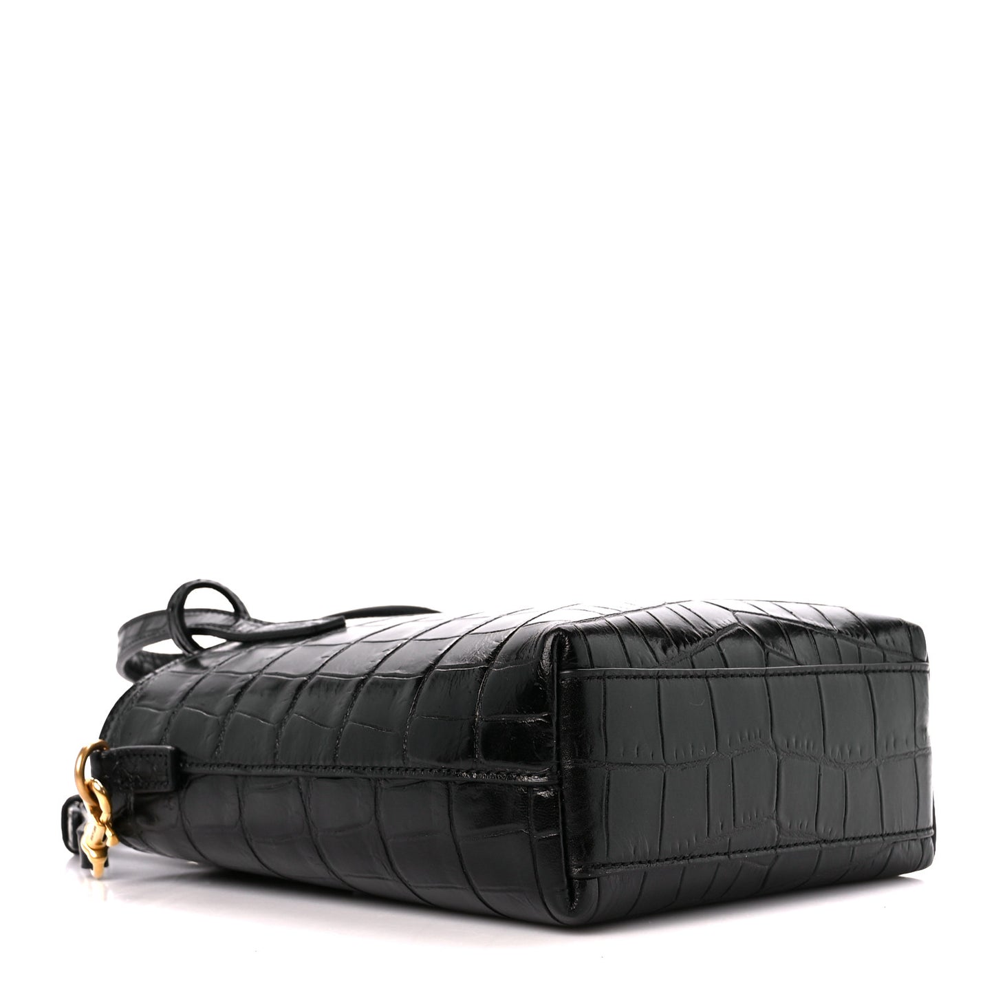 Calfskin Crocodile Embossed Paris Mini Toy Shopper Tote Black