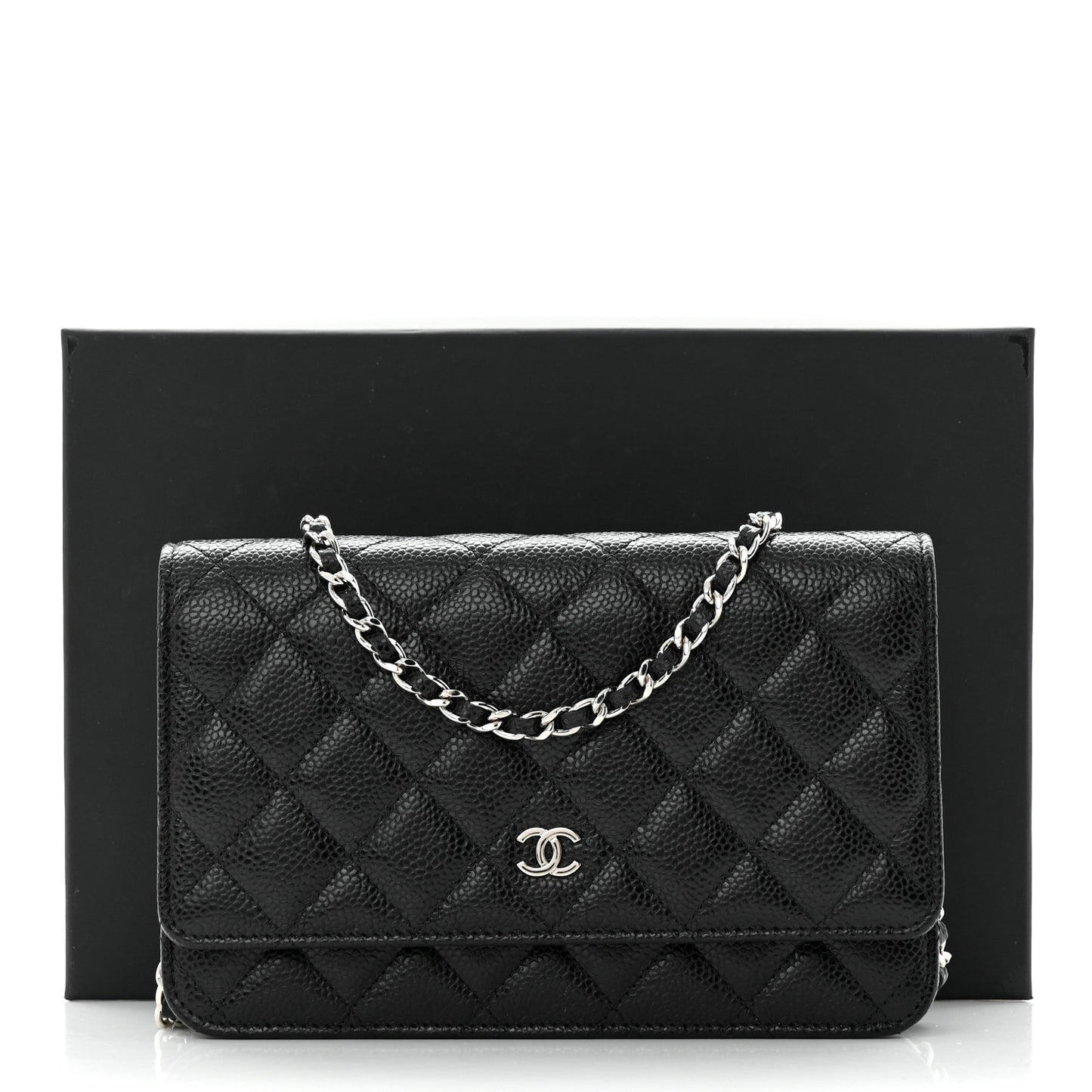 Caviar Quilted Wallet on Chain WOC Black