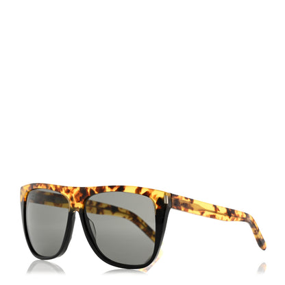 Saint Laurent Acetate Flat Top Sunglasses SL1 Tortoise Black 1 of 10