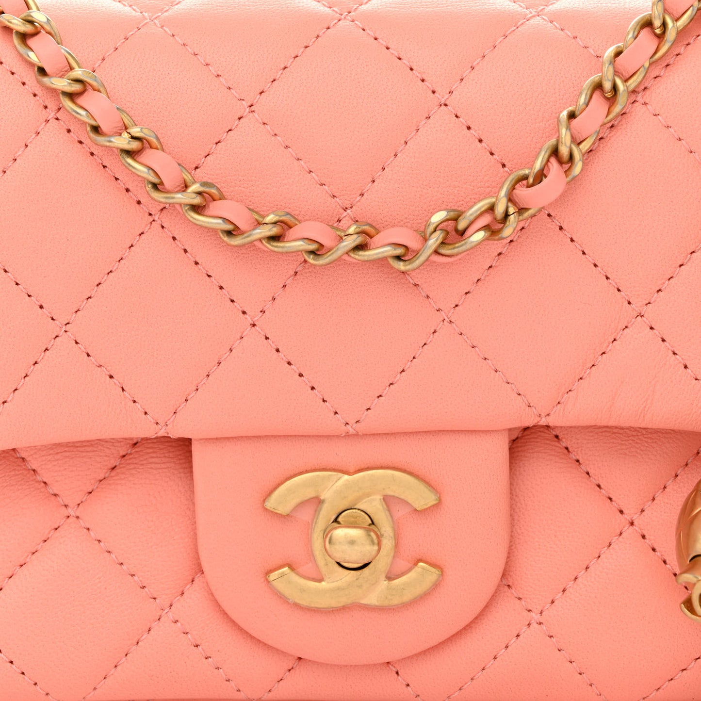 Lambskin Quilted Mini Pearl Crush Flap Light Orange