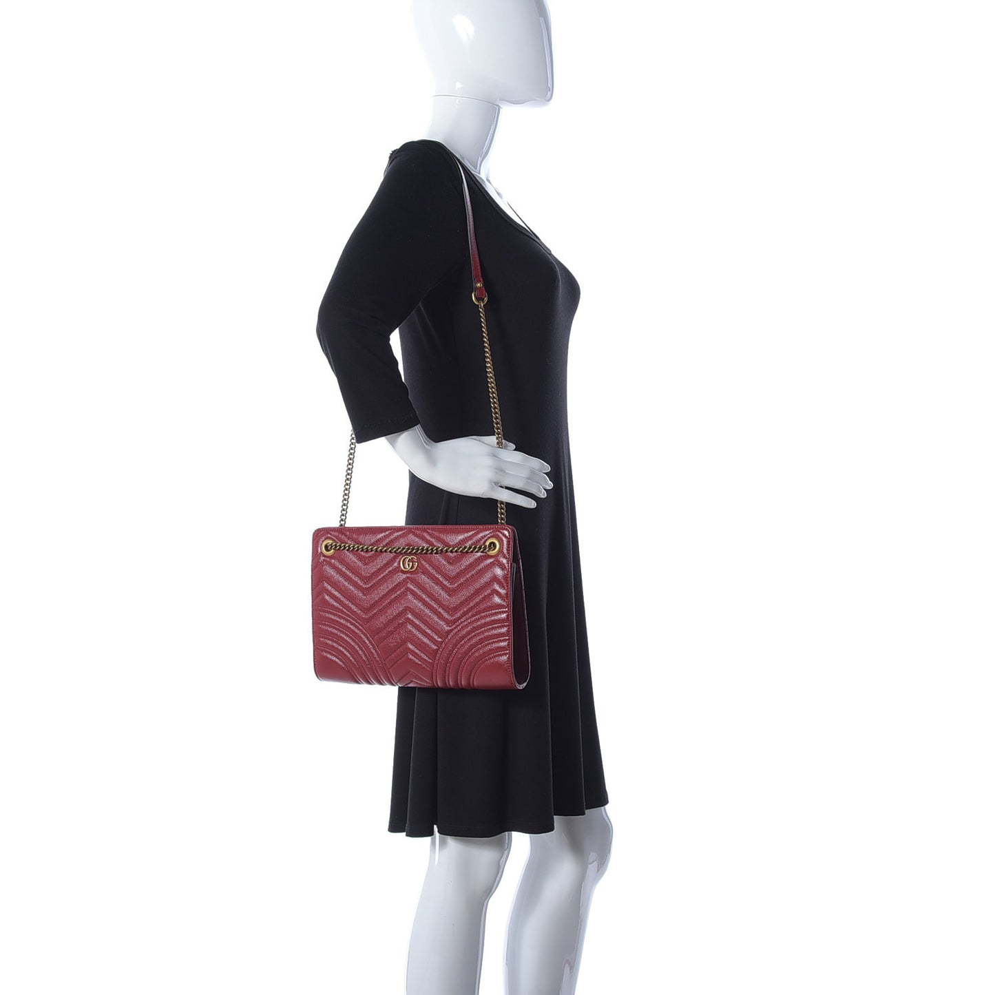 Azalea Calfskin Matelasse Heart Medium GG Marmont Slim Shoulder Bag Romantic Cerise