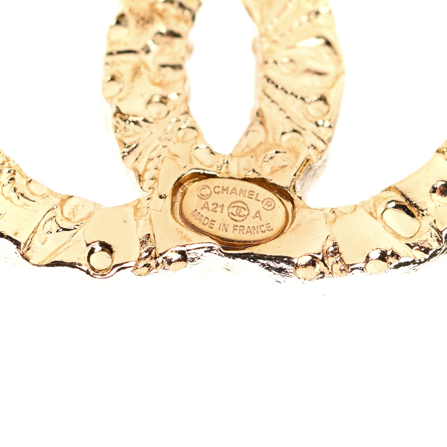 Metal Textured CC Earrings Gold