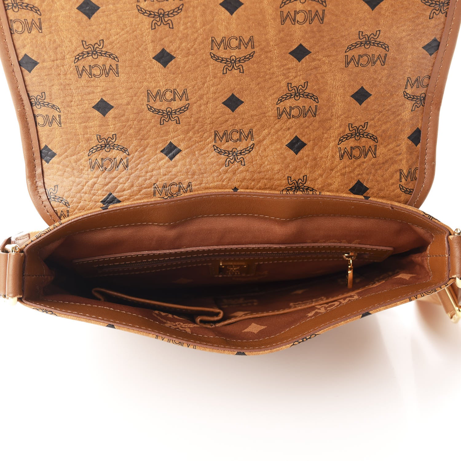 MCM Calfskin Visetos Munich Lion Messenger Cognac 5 of 10