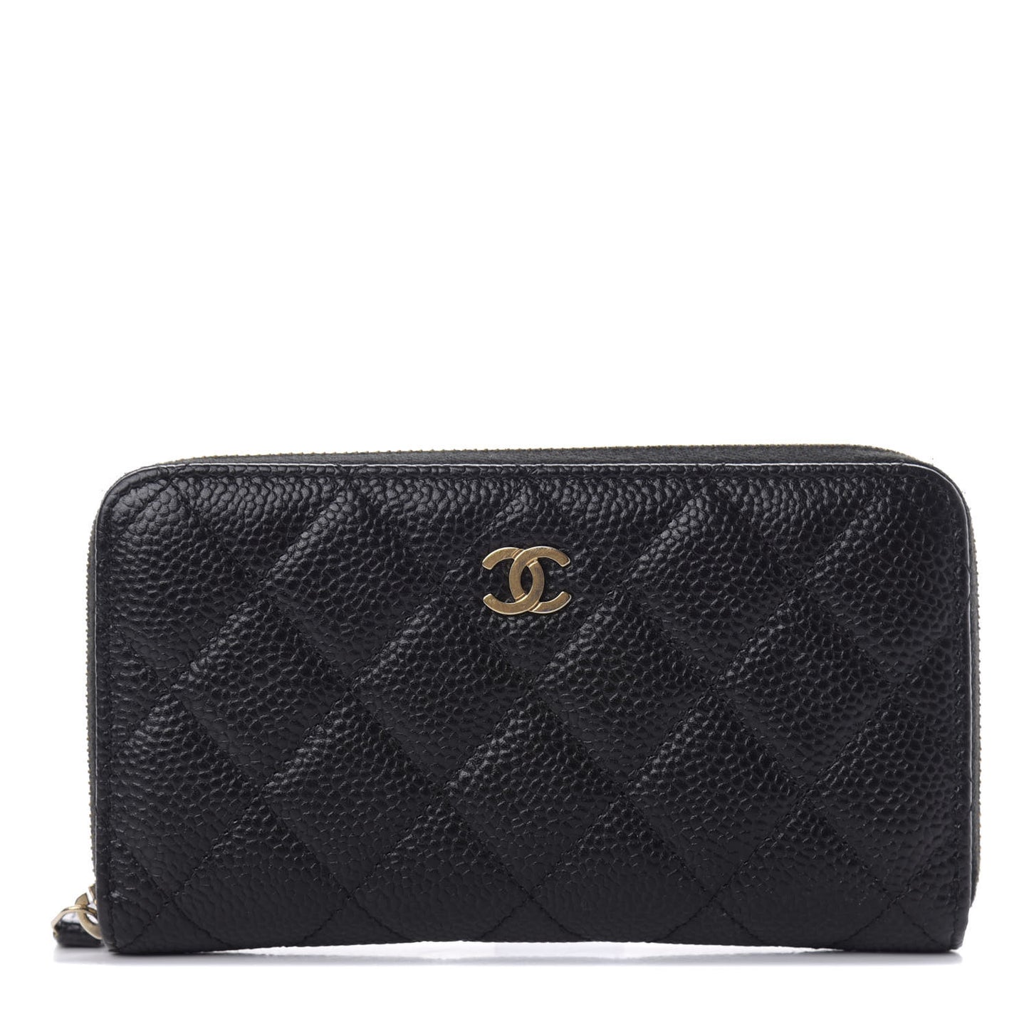 Caviar Quilted Medium Zip Around Wallet Black