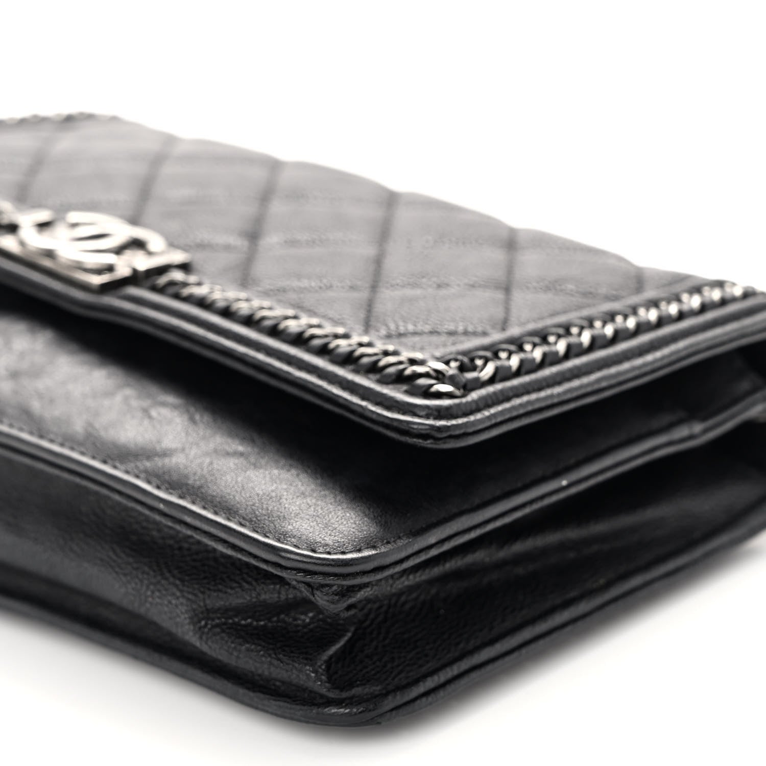Chanel Calfskin Quilted Chain Around Boy Wallet On Chain WOC Black 11 of 11