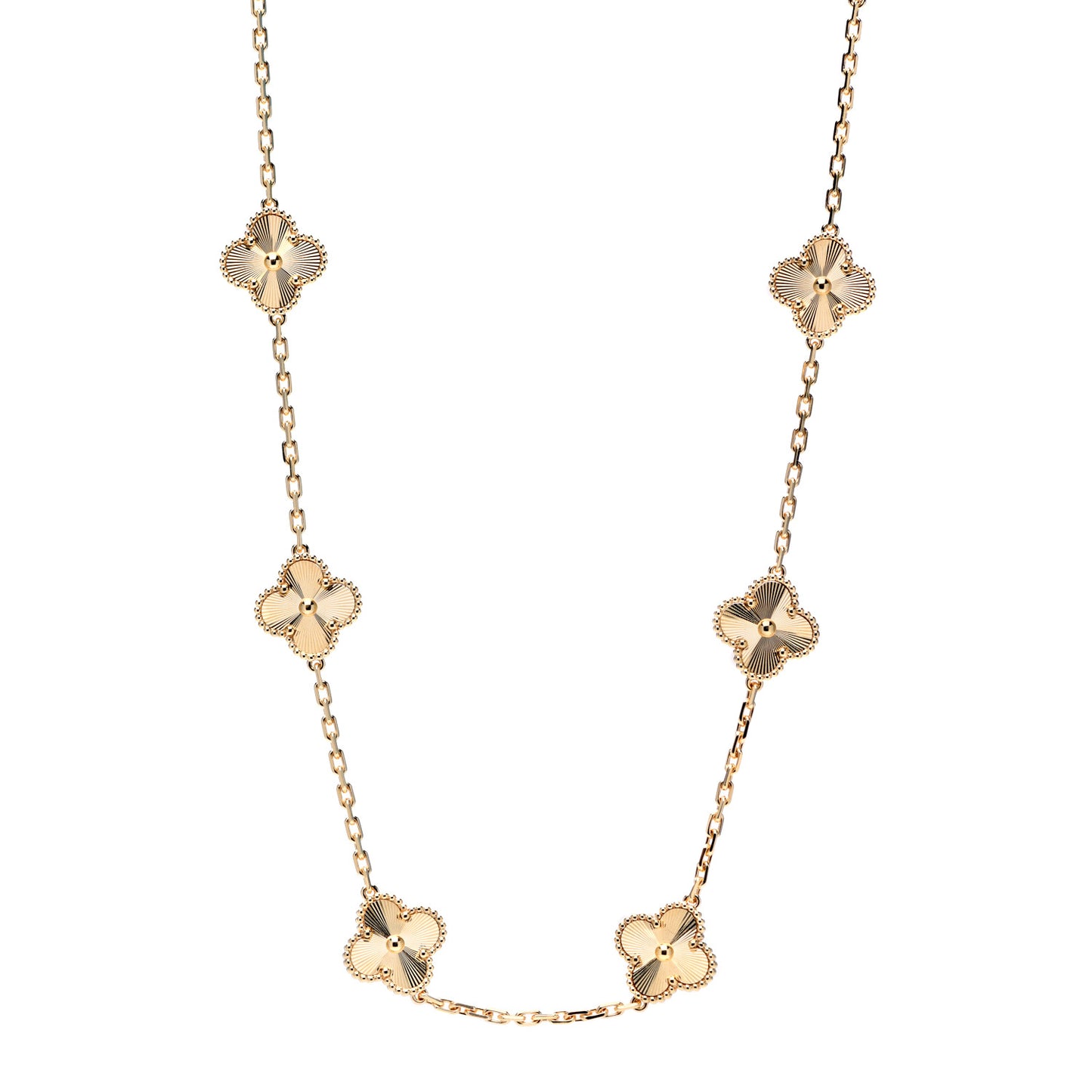 18K Yellow Gold 10 Motifs Guilloche Vintage Alhambra Necklace