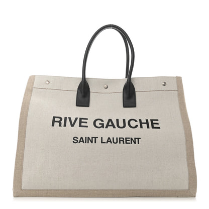 Saint Laurent Linen Calfskin Rive Gauche Tote Optic White 1 of 13