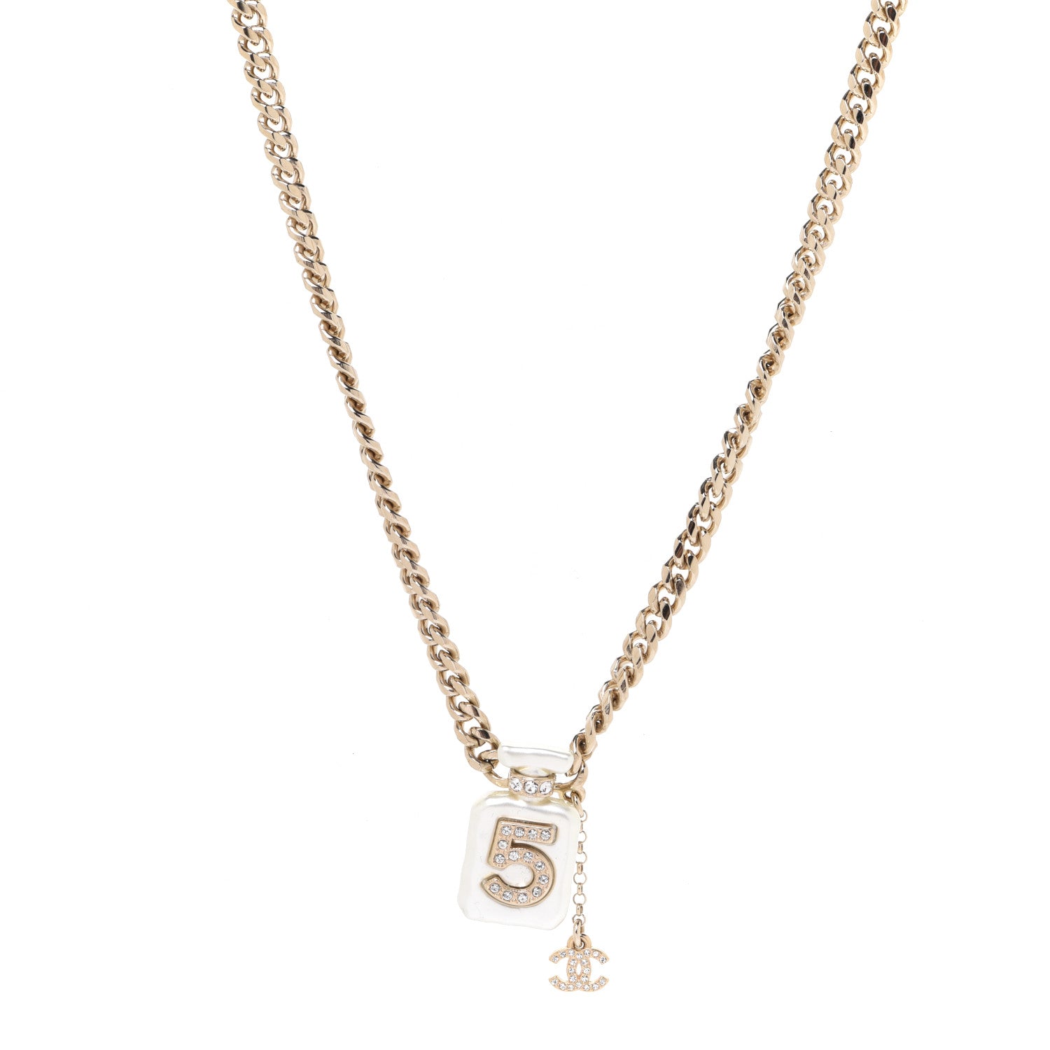 Chanel Resin Crystal CC No 5 Perfume Bottle Necklace 1 of 6