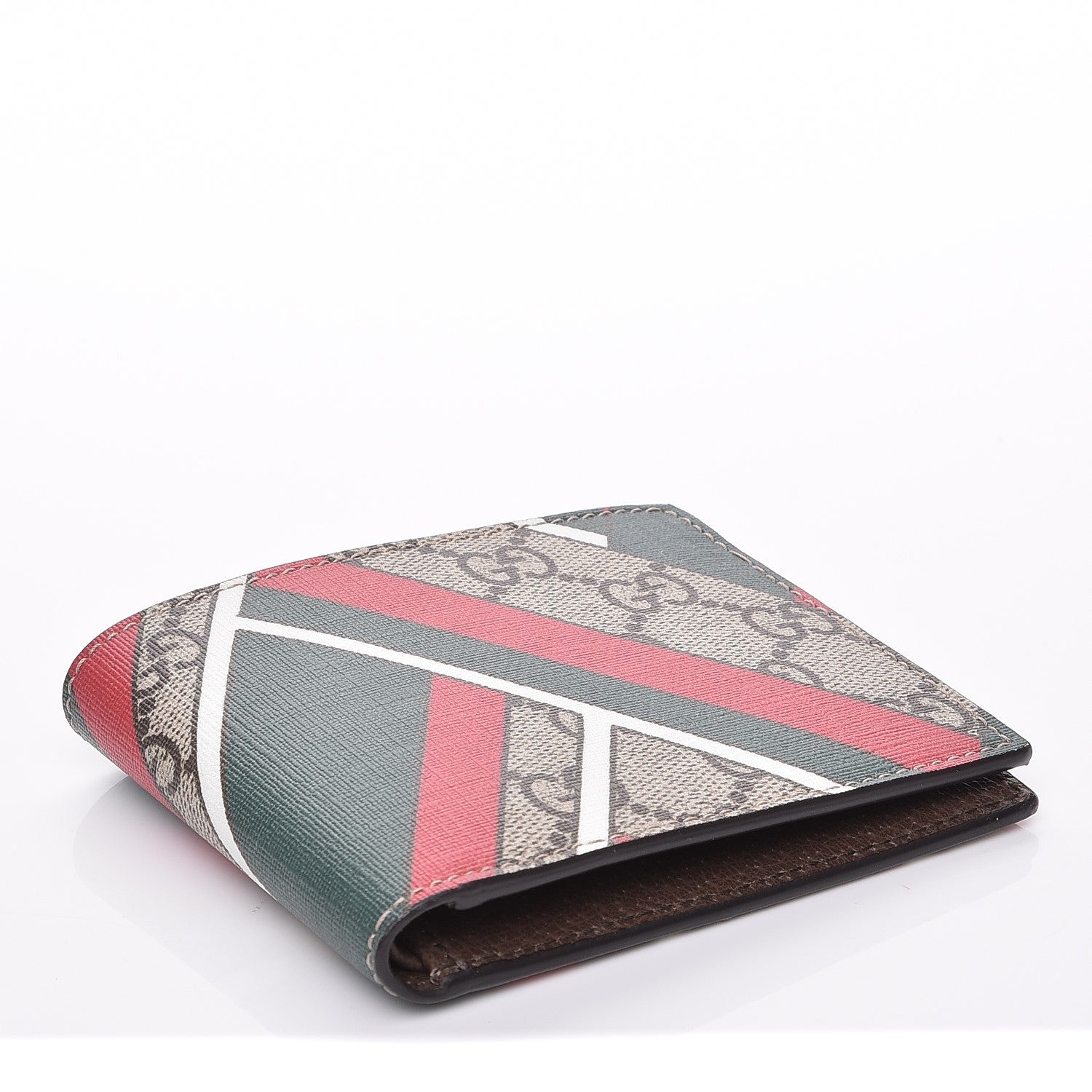Gucci GG Supreme Monogram Chevron Bi-Fold Wallet Beige Green Red New Acero 4 of 6