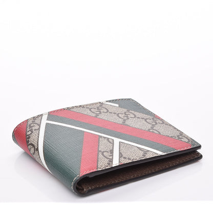 Gucci GG Supreme Monogram Chevron Bi-Fold Wallet Beige Green Red New Acero 4 of 6