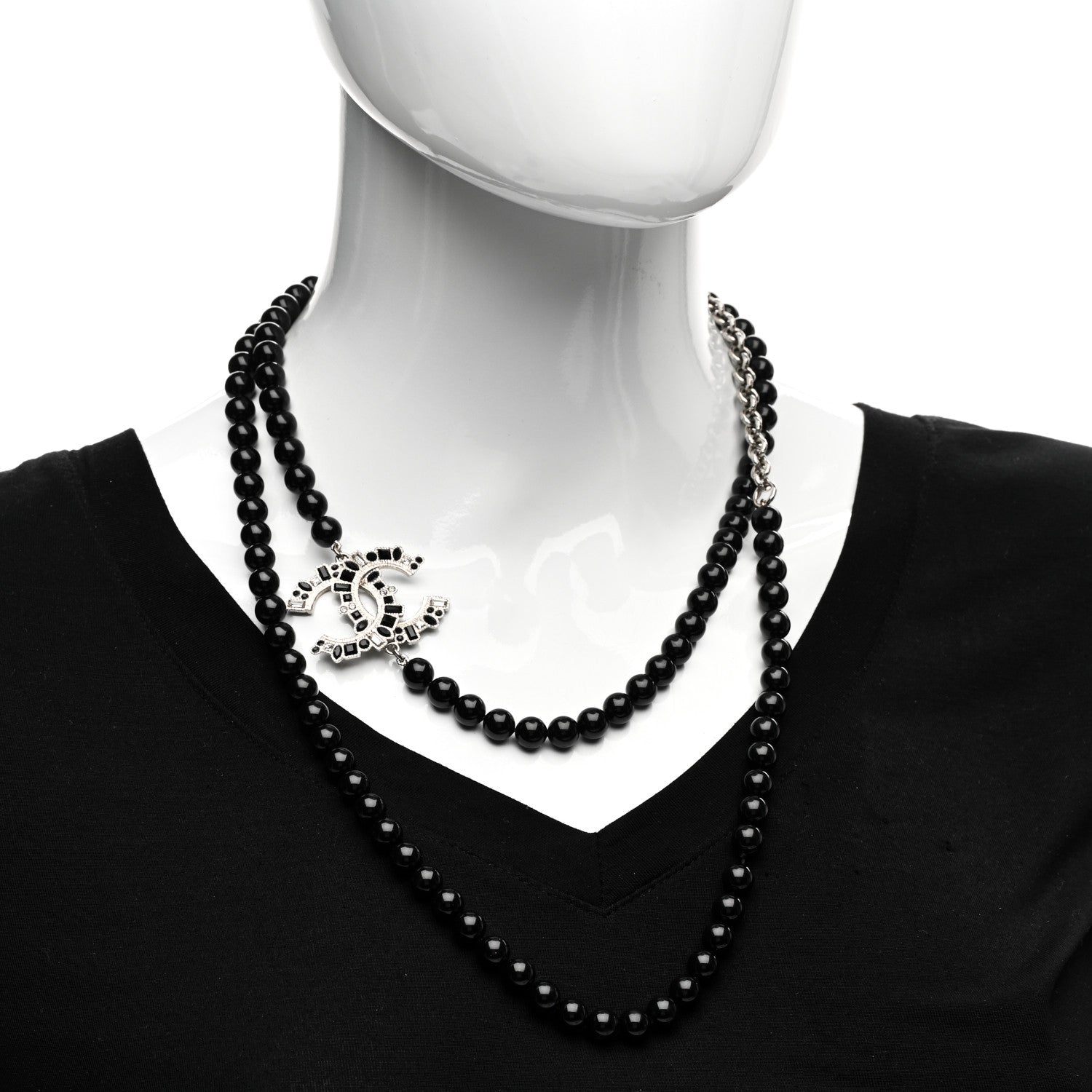 Chanel Pearl Crystal CC Camellia Necklace Ruthenium Black 2 of 5
