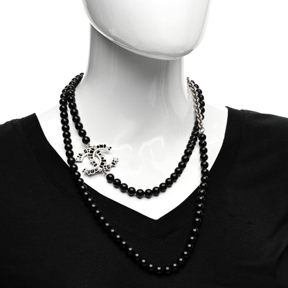 Chanel Pearl Crystal CC Camellia Necklace Ruthenium Black 2 of 5