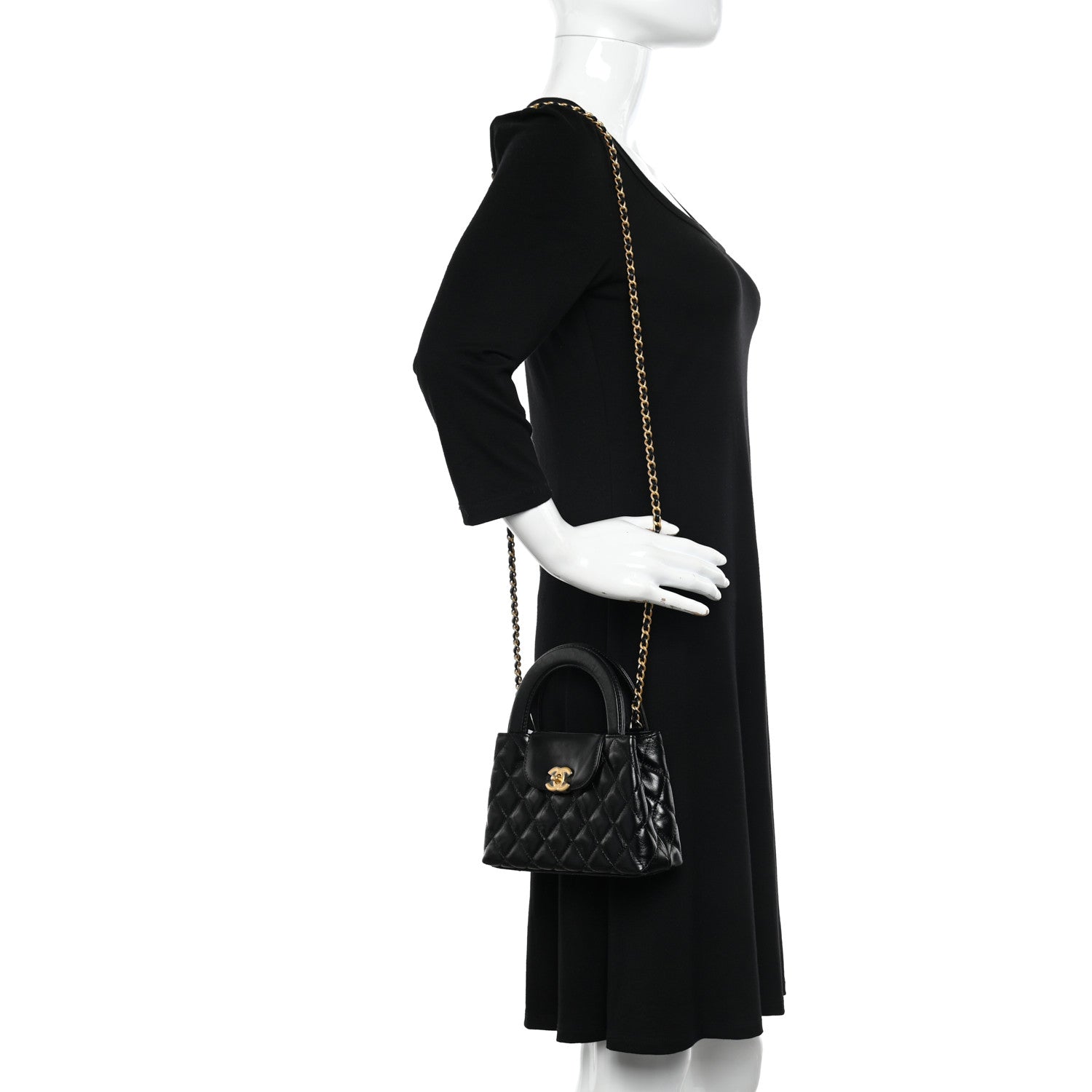 Chanel Shiny Aged Calfskin Quilted Nano Kelly Shopper Black 2 of 12