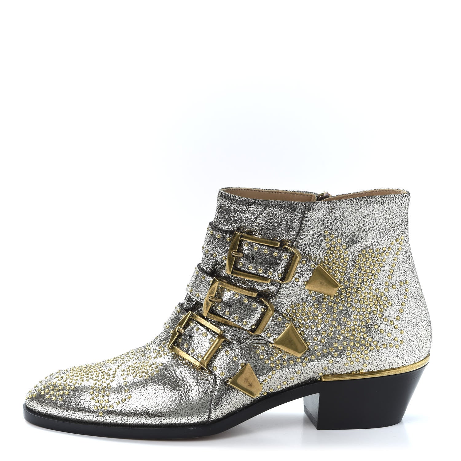 Chloe Metallic Nappa Sheepskin Studded Susanna Ankle Boots 36 Gold 1 of 9