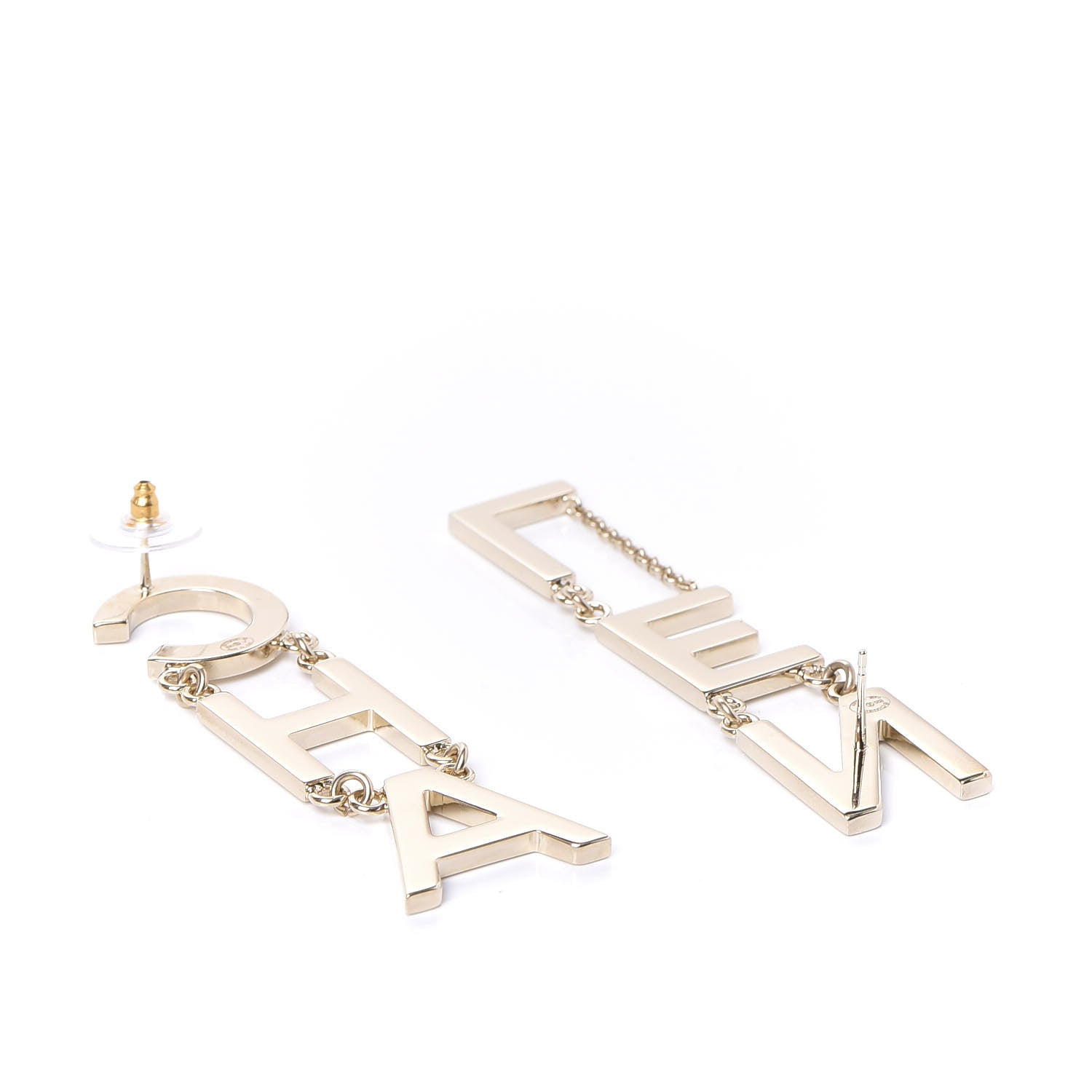 Chanel Metal Cha-Nel Logo Drop Earrings Gold 3 of 5