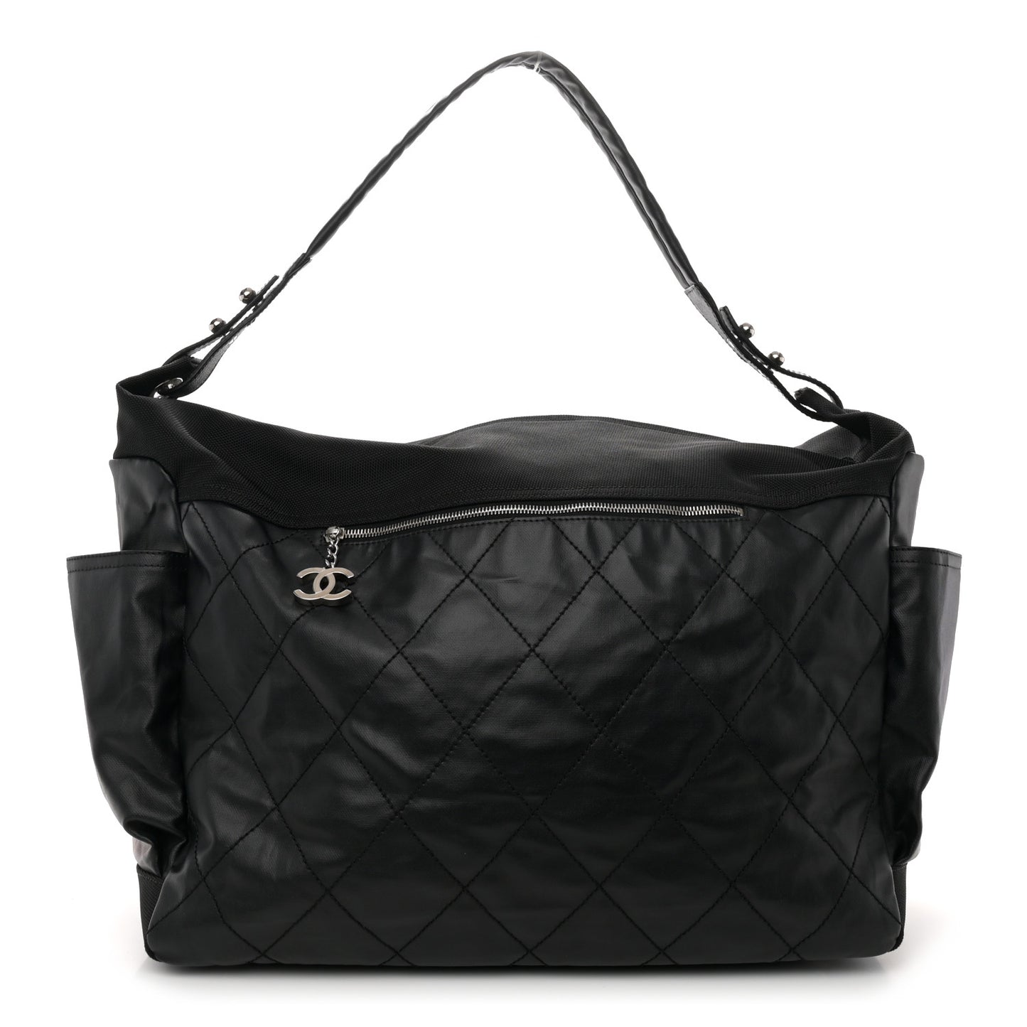 Coated Canvas Stitched XL Paris Biarritz Tote Black