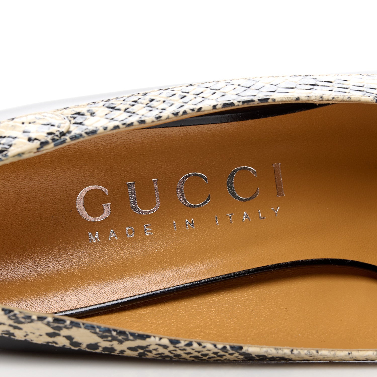 Gucci Spice Lux Snakeskin Print Spiked Pumps 40 Beige Avana Black 7 of 9