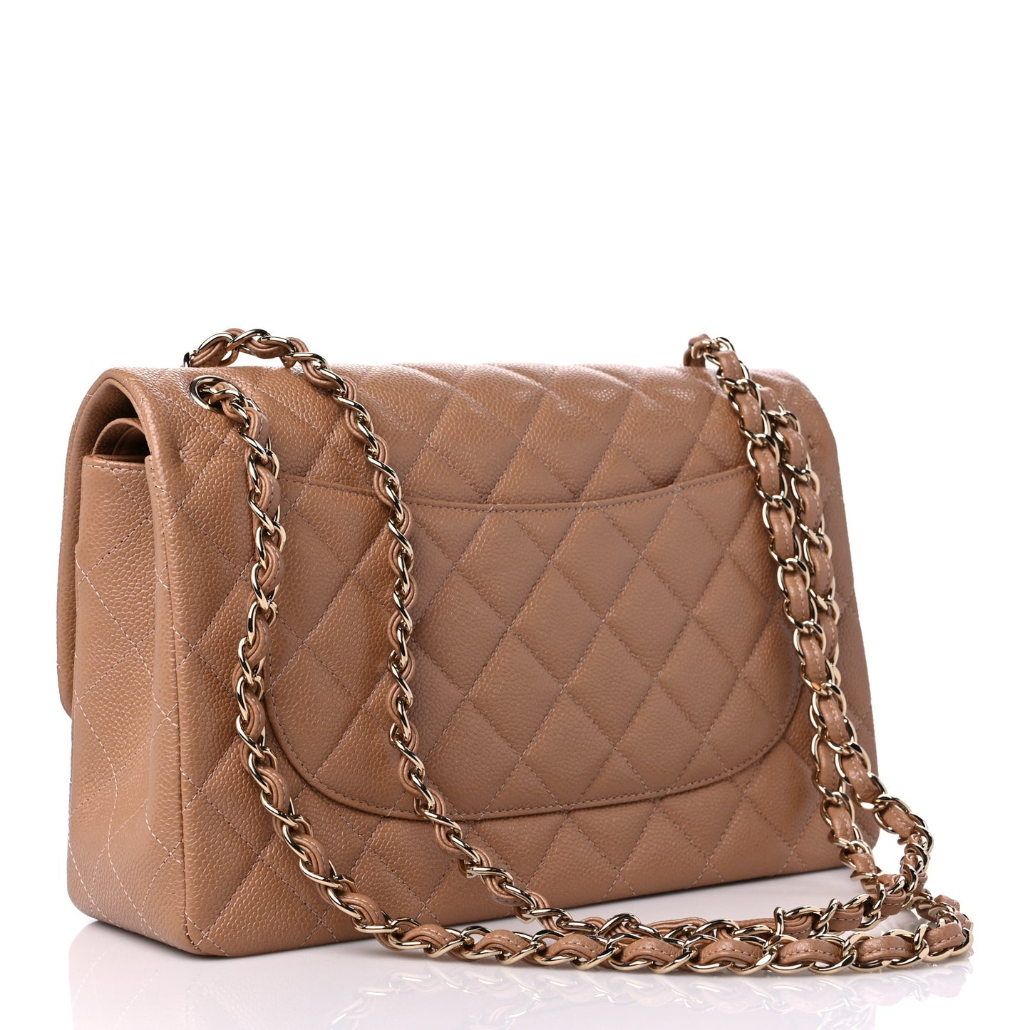 Caviar Quilted Jumbo Double Flap Beige