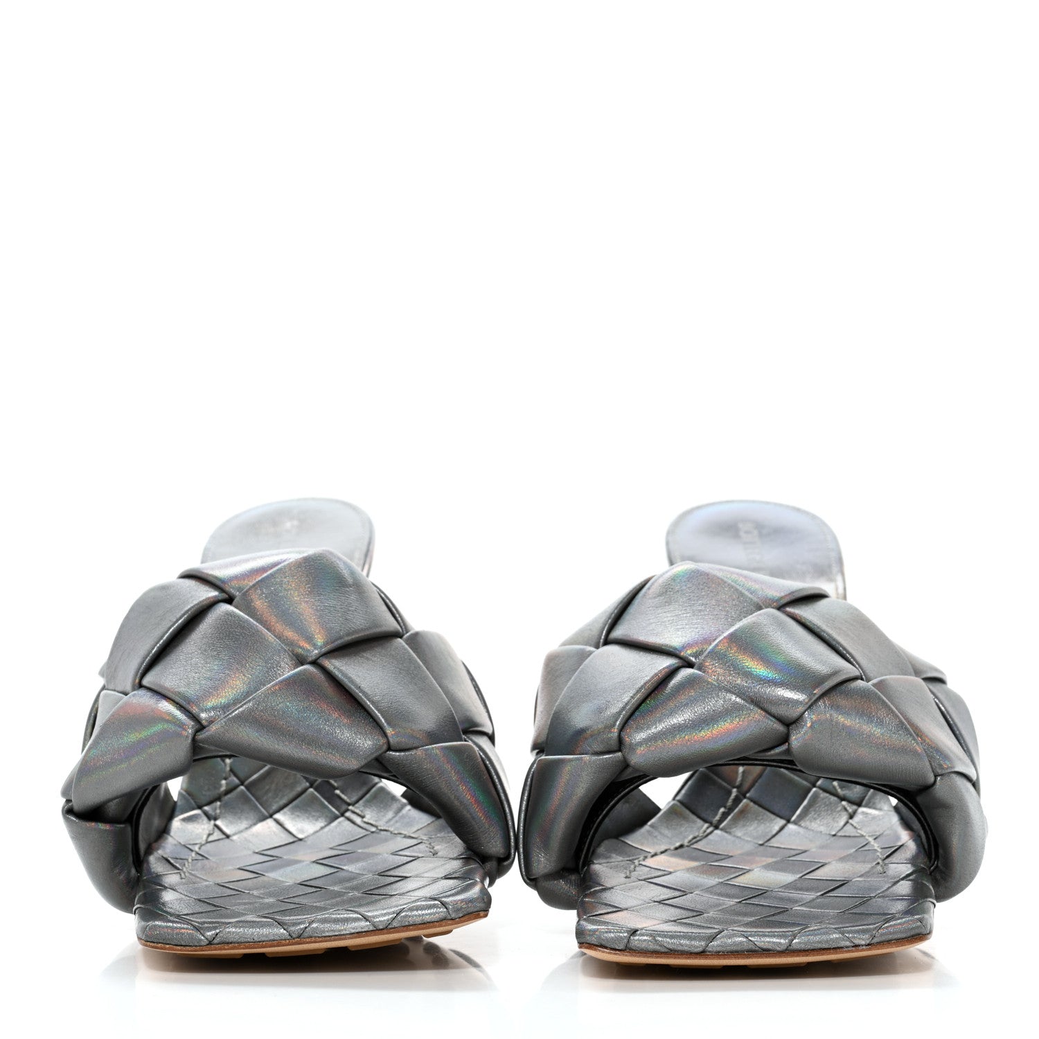 Bottega Veneta Laser Nappa Maxi Intrecciato Lido 90mm Mule Sandals 38 Oyster 2 of 8