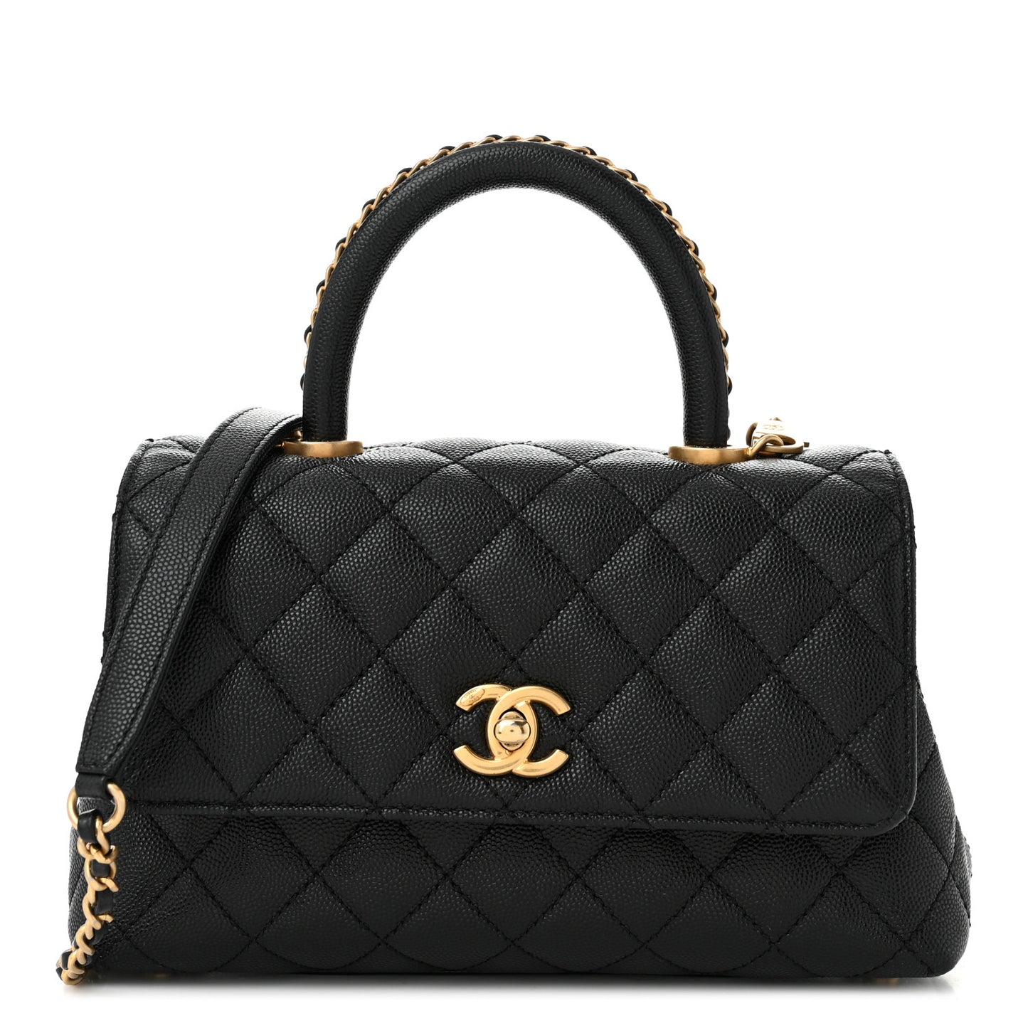Caviar Quilted Mini Coco Chain Handle Flap Black