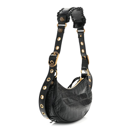 Balenciaga Extra Supple Calfskin Crocodile Embossed Le Cagole Shoulder Bag XS Black 4 of 11