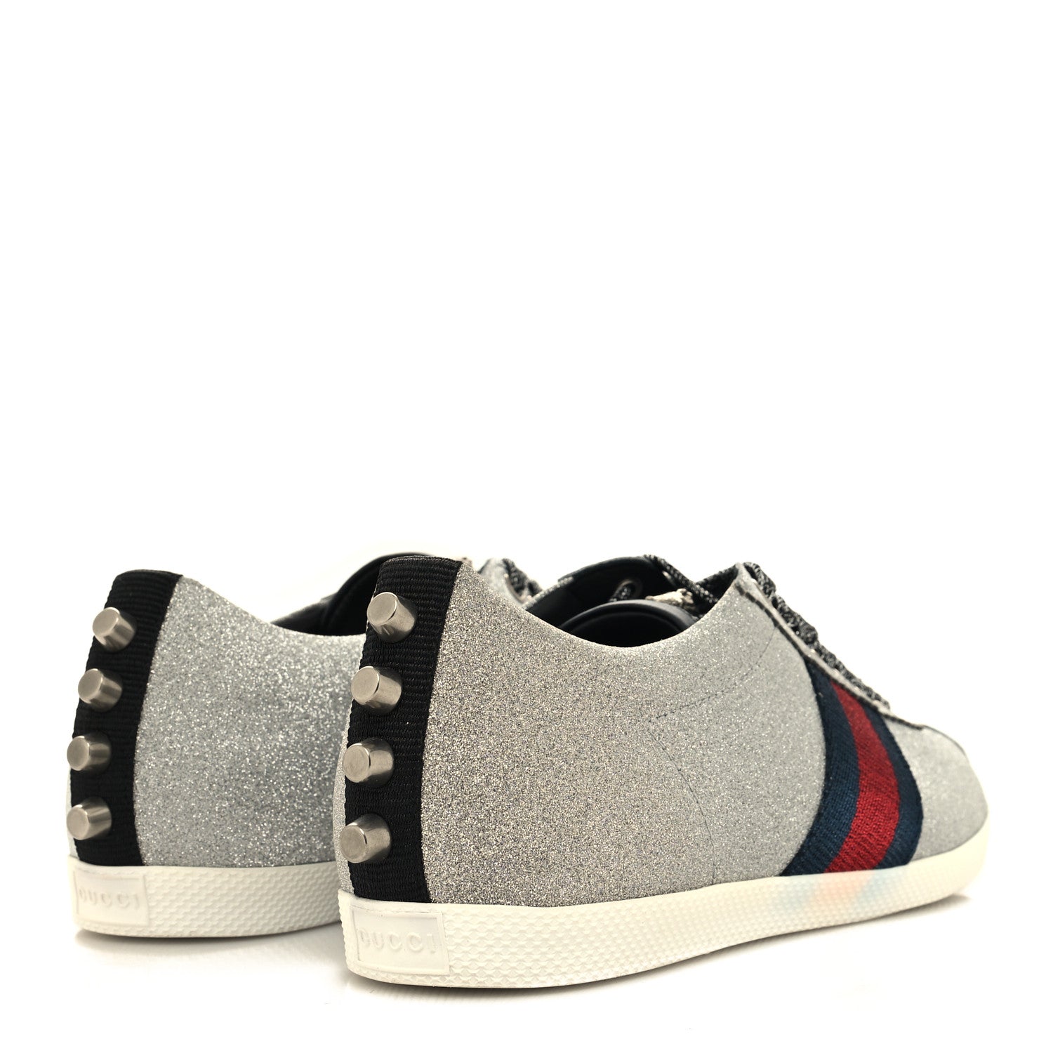 Gucci Glitter Fabric Studded Web Womens Sneakers 38 Silver 4 of 7