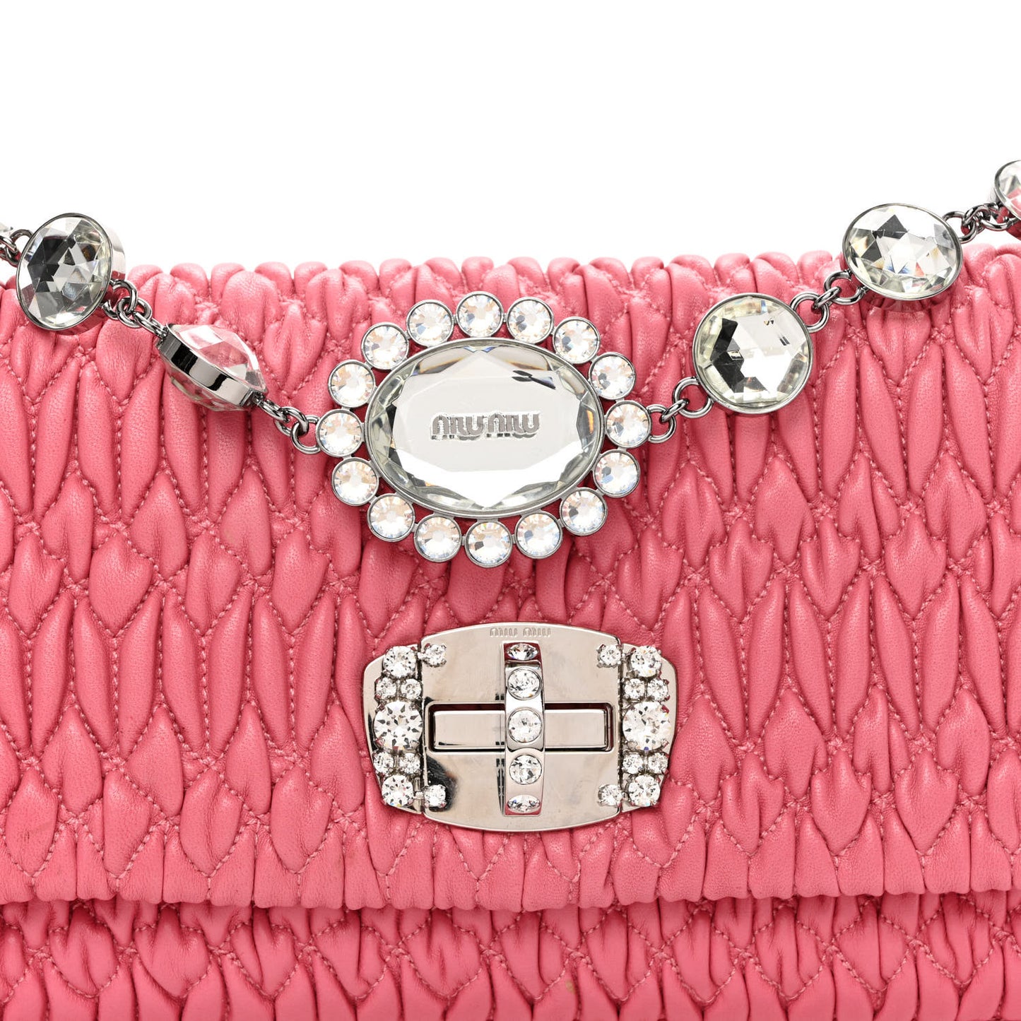 Nappa Matelasse Crystal Flap Clutch Geranio