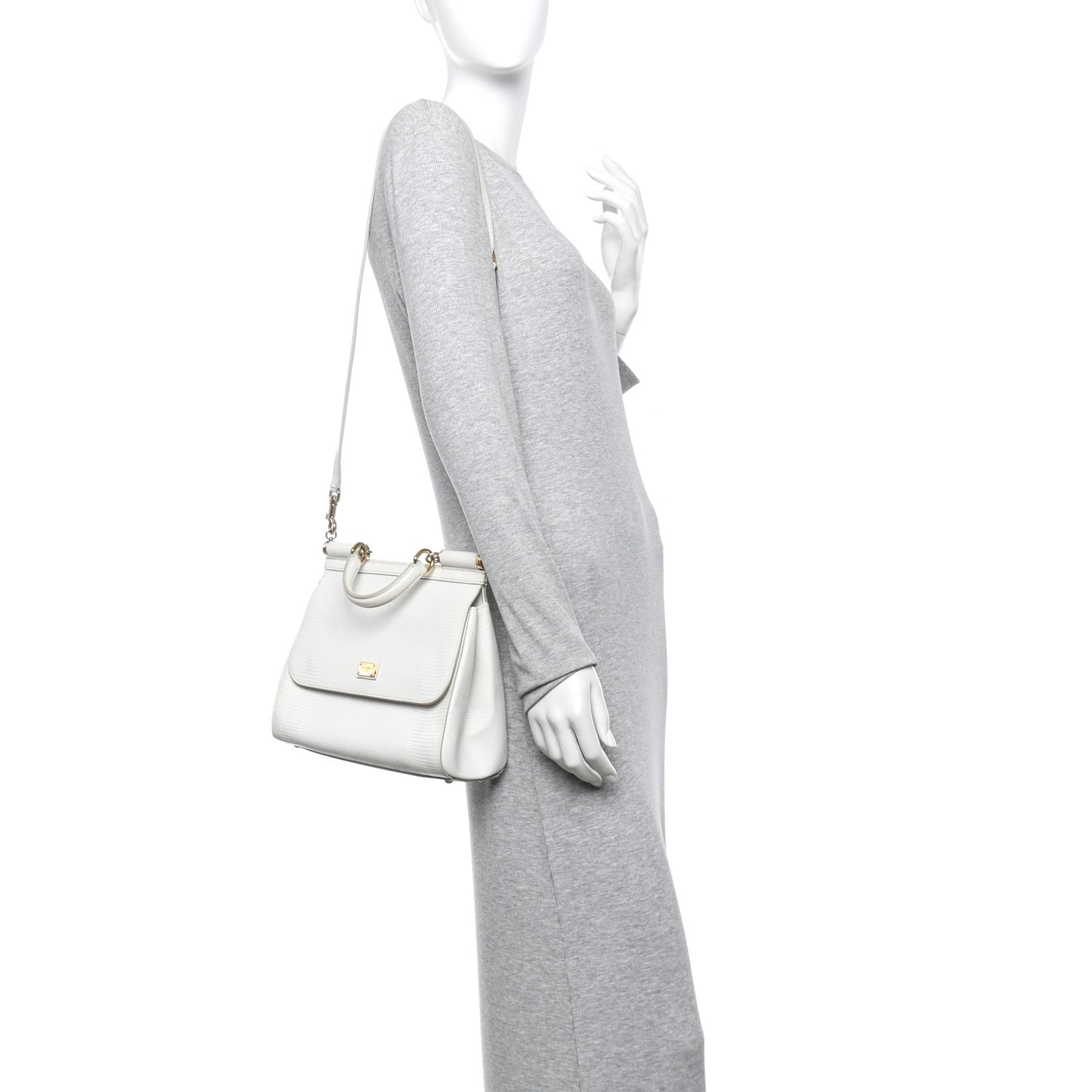 Iguana Calfskin Embossed Medium Miss Sicily Satchel White