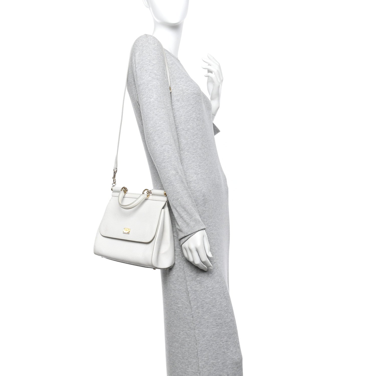 Dolce & Gabbana Iguana Calfskin Embossed Medium Miss Sicily Satchel White 2 of 12