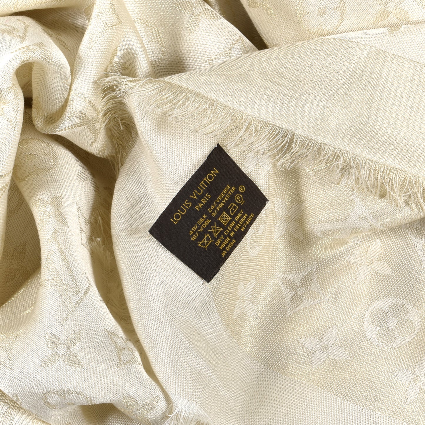 Silk Wool Monogram Shine Shawl Beige