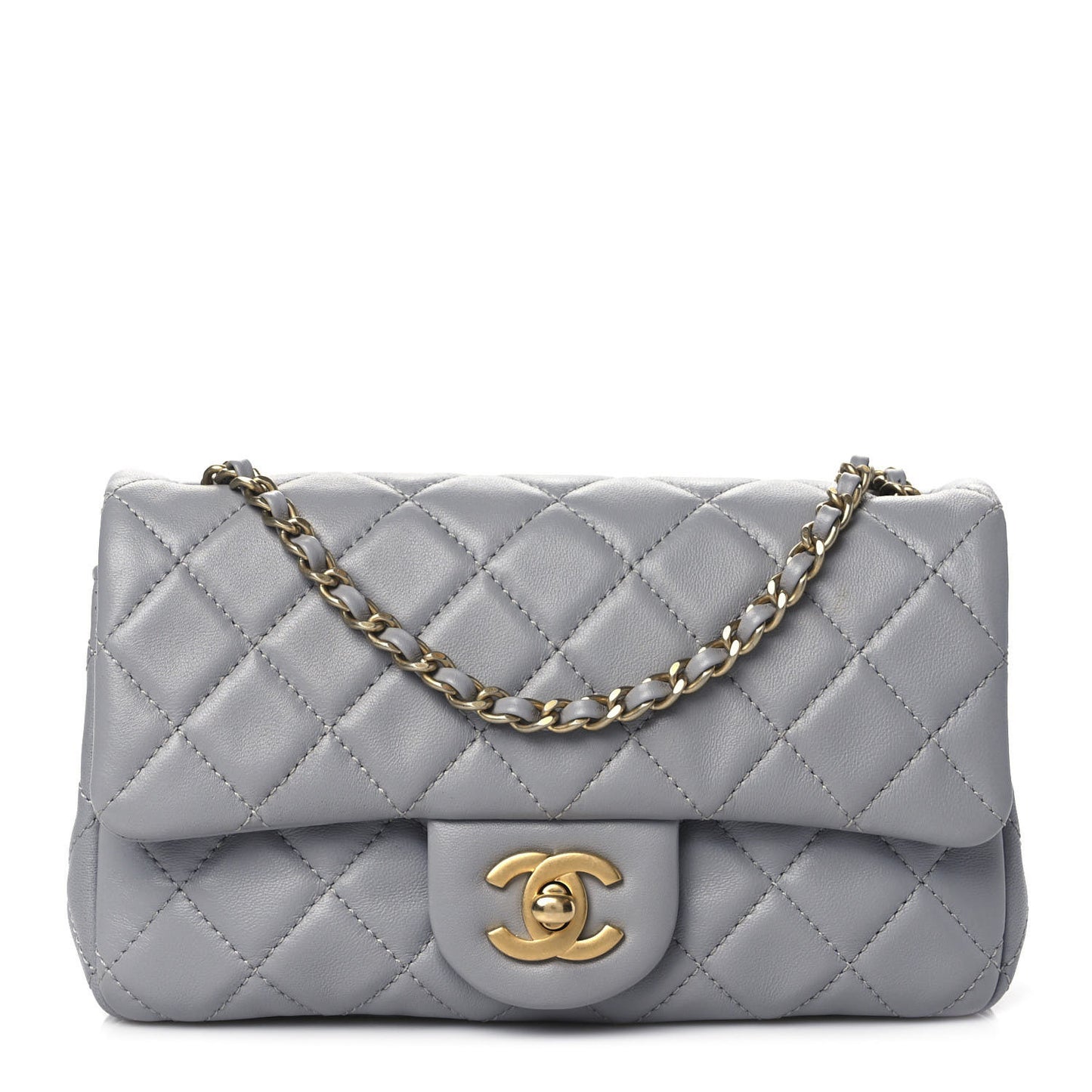 Lambskin Quilted Mini Rectangular Pearl Crush Flap Grey