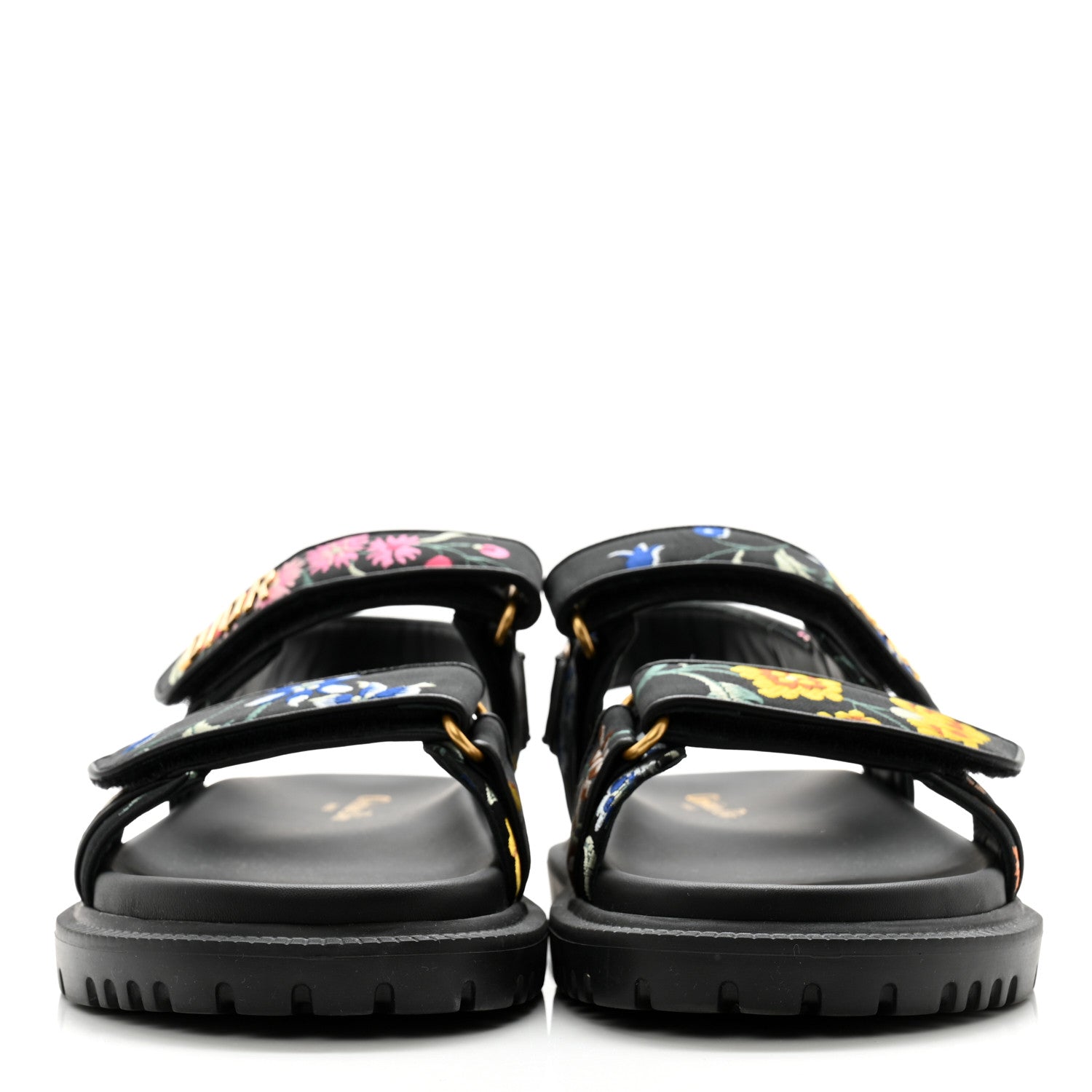 Christian Dior Technical Fabric Petites Fleurs Print Dioract Sandals 39.5 Black Multicolor 2 of 10