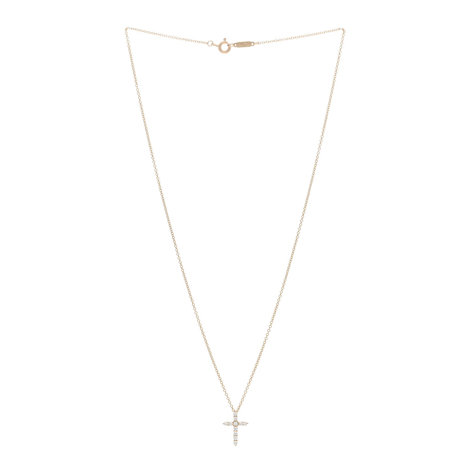 Tiffany 18K Rose Gold Diamond Cross Pendant Necklace 3 of 5
