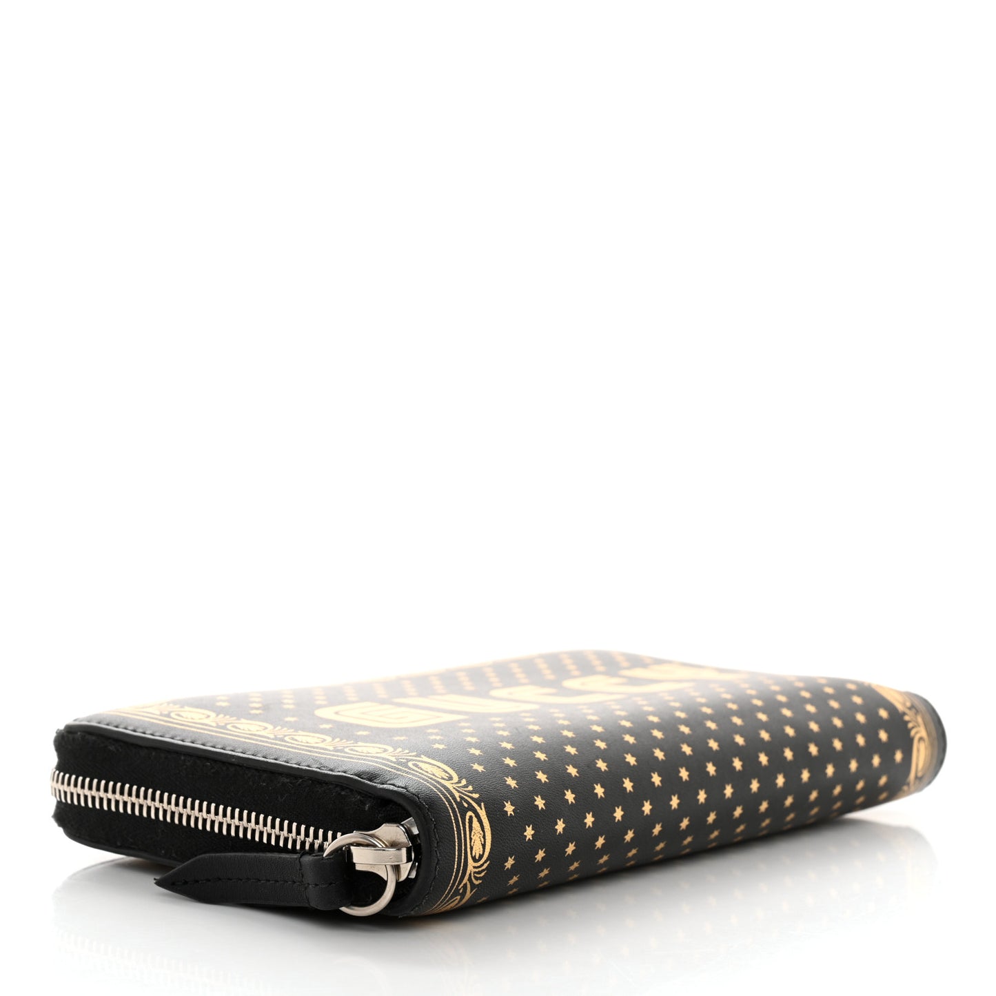 X SEGA Calfskin GUCCY Stars Zip Around Wallet Black Gold