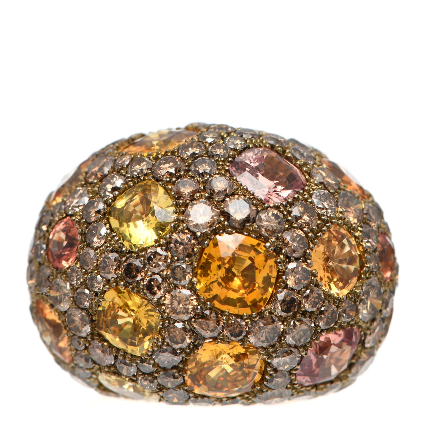 18K Yellow Gold Titanium Brown Diamond Orange Yellow Sapphire Dome Ring 50 5.25