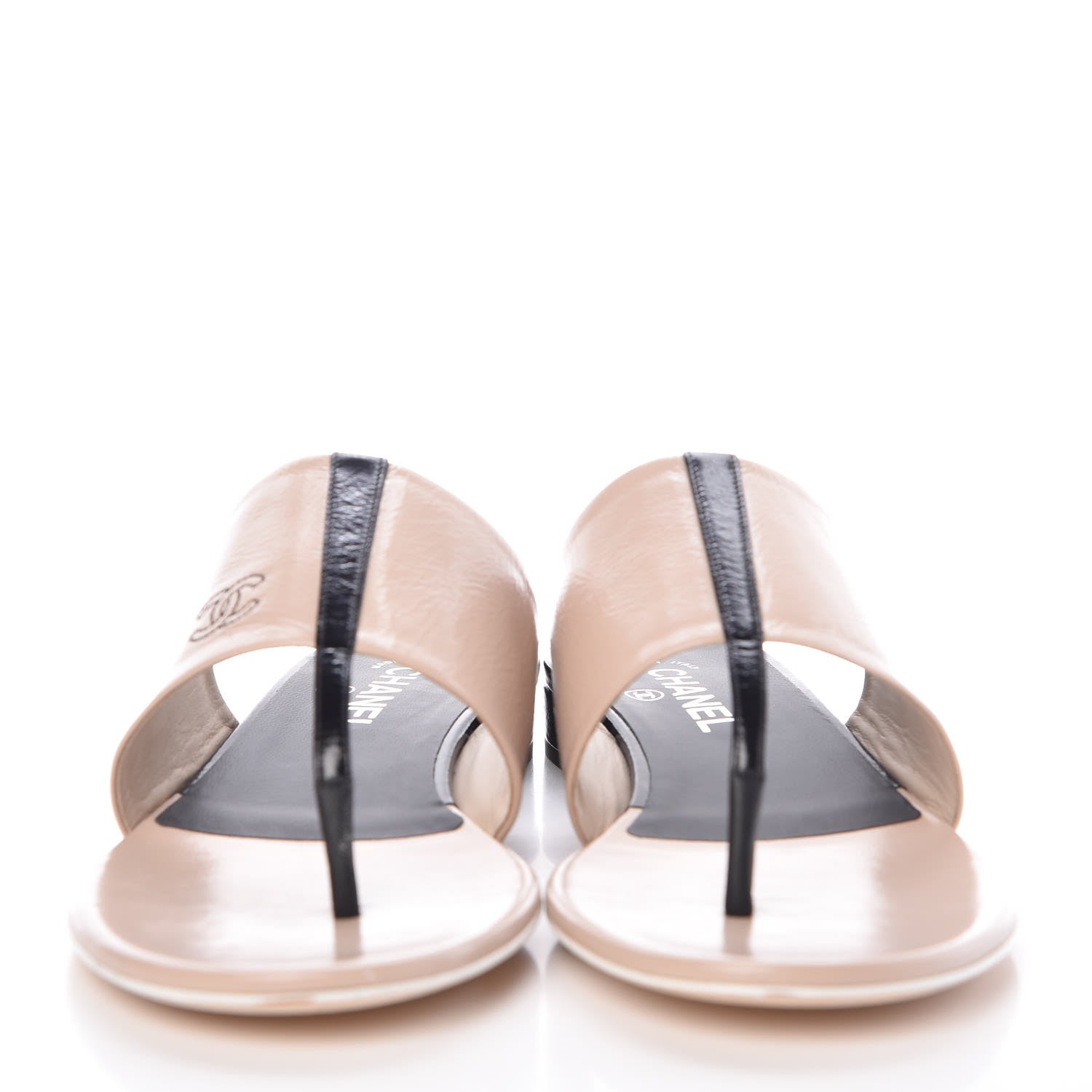 Chanel Calfskin CC Thong Sandals 41 Beige Black 2 of 9