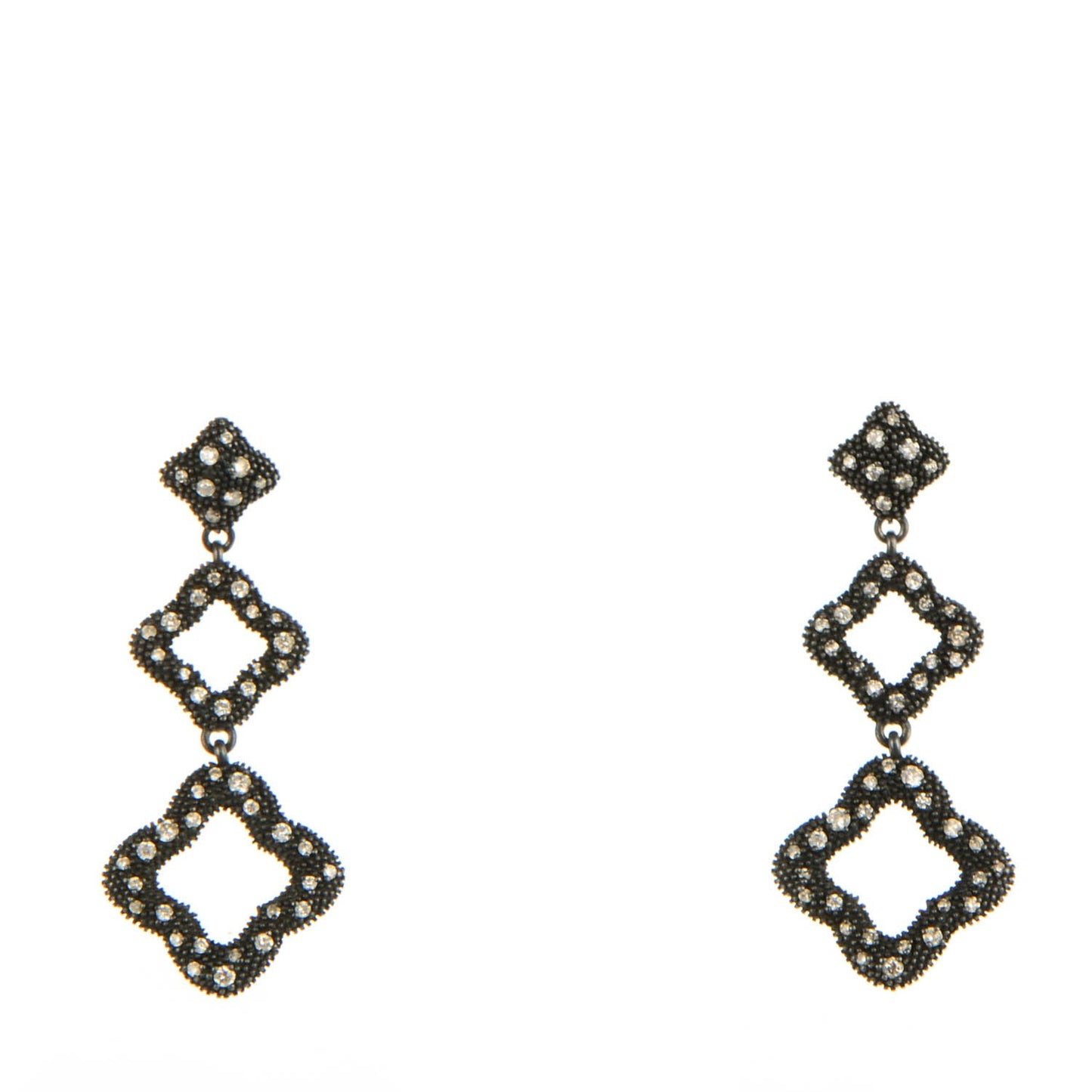 Sterling Silver Diamond Midnight Melange Quatrefoil Drop Earrings
