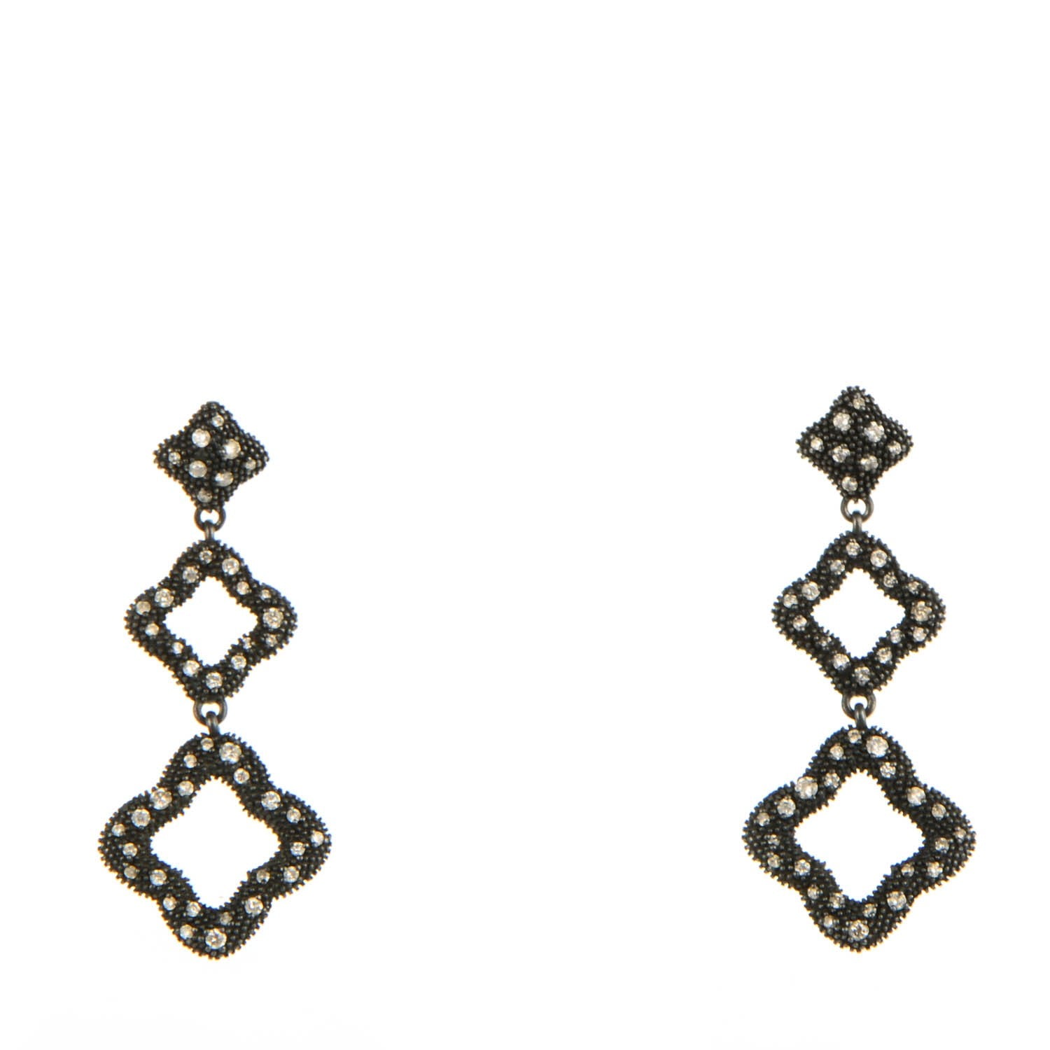 David Yurman Sterling Silver Diamond Midnight Melange Quatrefoil Drop Earrings 1 of 4
