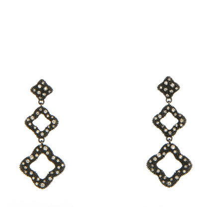 David Yurman Sterling Silver Diamond Midnight Melange Quatrefoil Drop Earrings 1 of 4