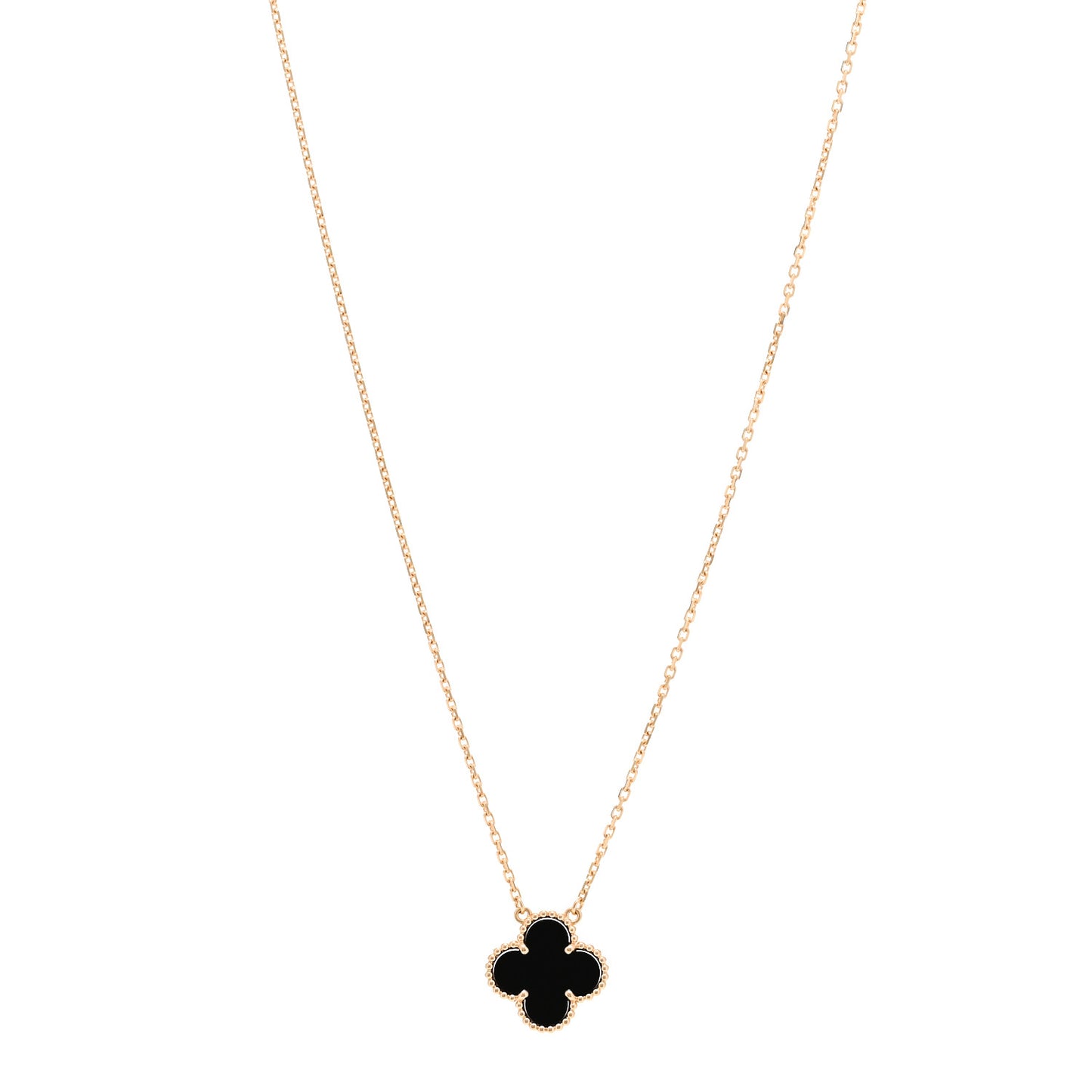 18K Yellow Gold Black Onyx Vintage Alhambra Pendant Necklace