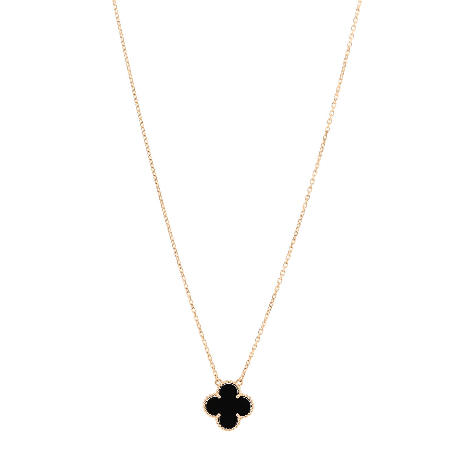 Van Cleef & Arpels 18K Yellow Gold Black Onyx Vintage Alhambra Pendant Necklace 1 of 6