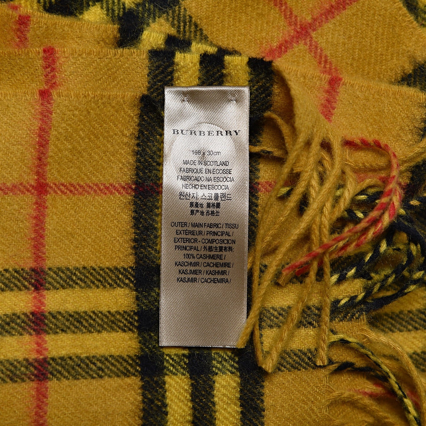 Cashmere Tonal Vintage Check Fringe Scarf Vibrant Yellow