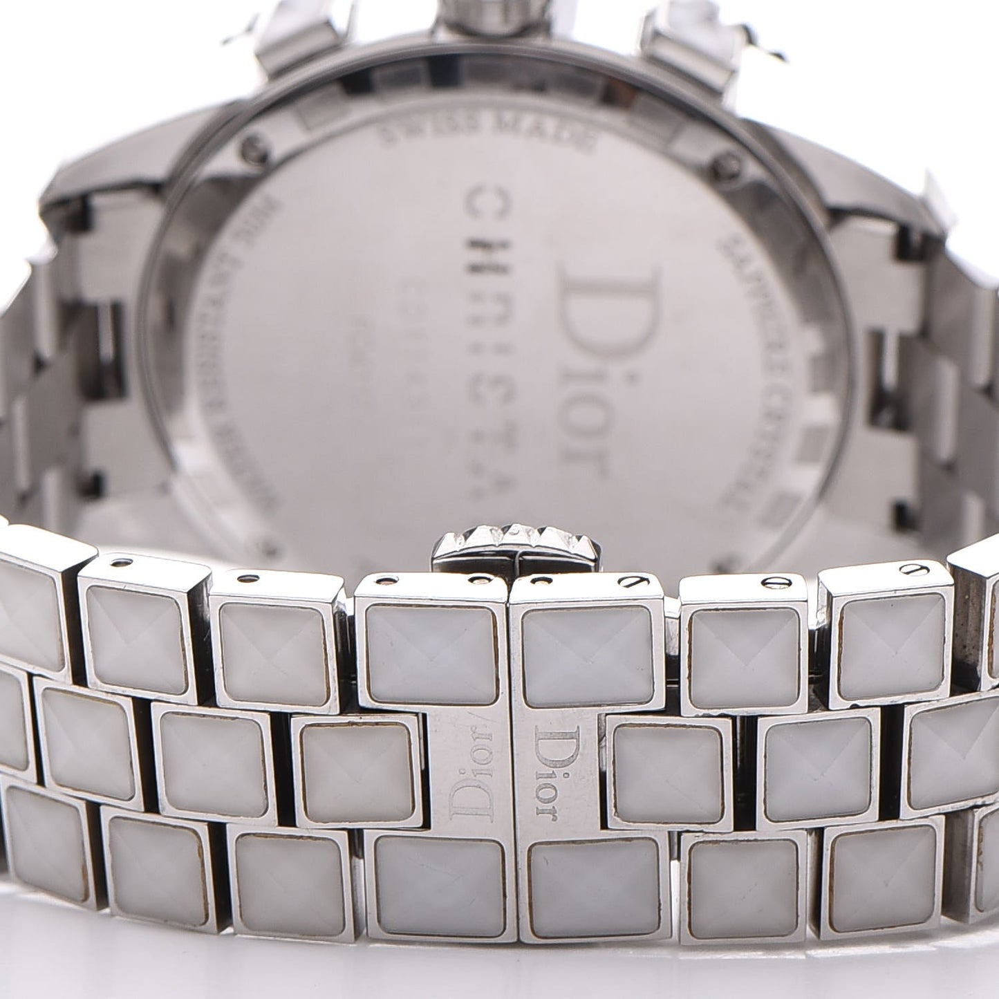 Stainless Steel Diamond Sapphire 38mm Christal Chronograph Quartz Watch White